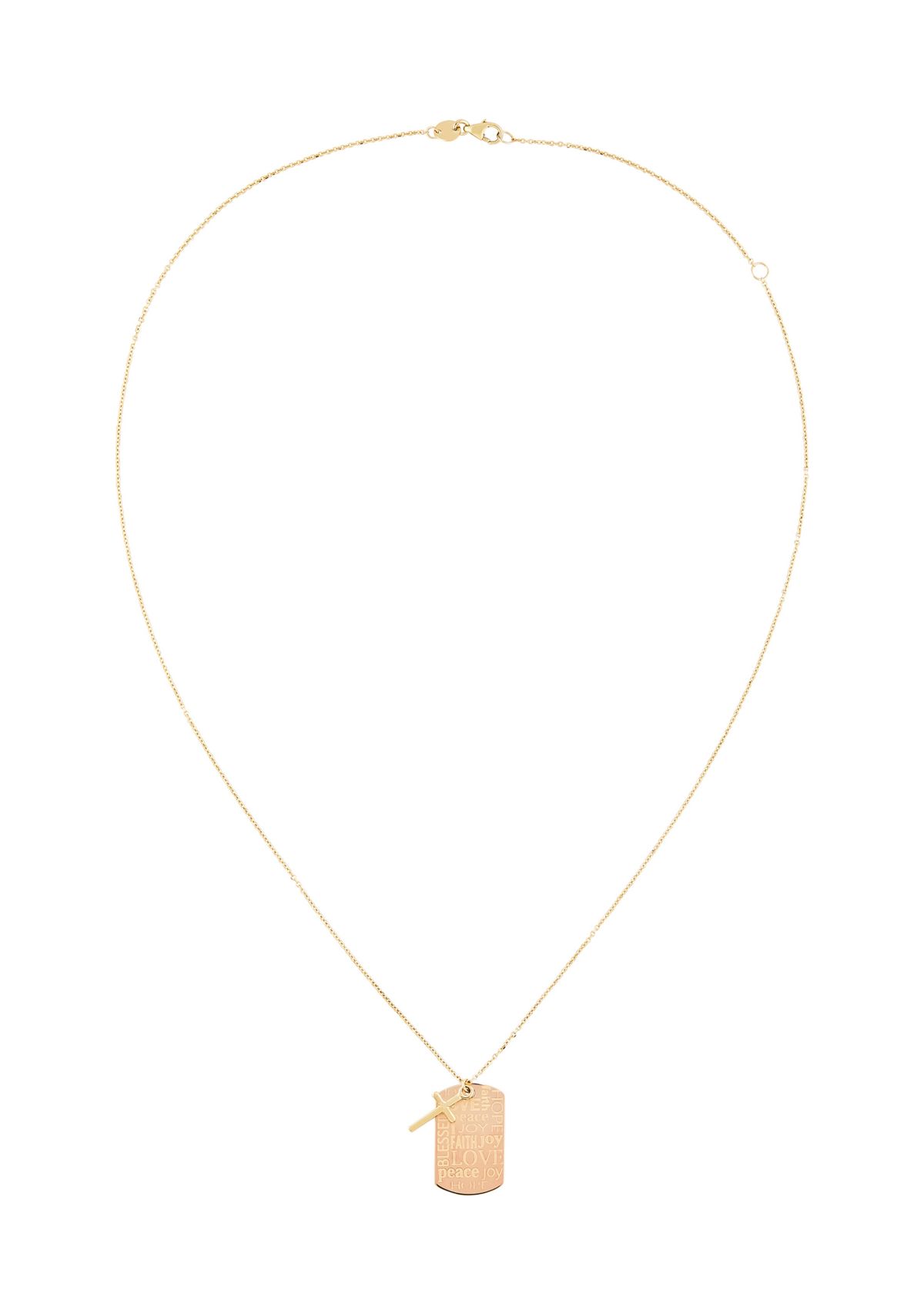 Dog Tag and Cross Necklace in 14K Yellow and Rose Gold