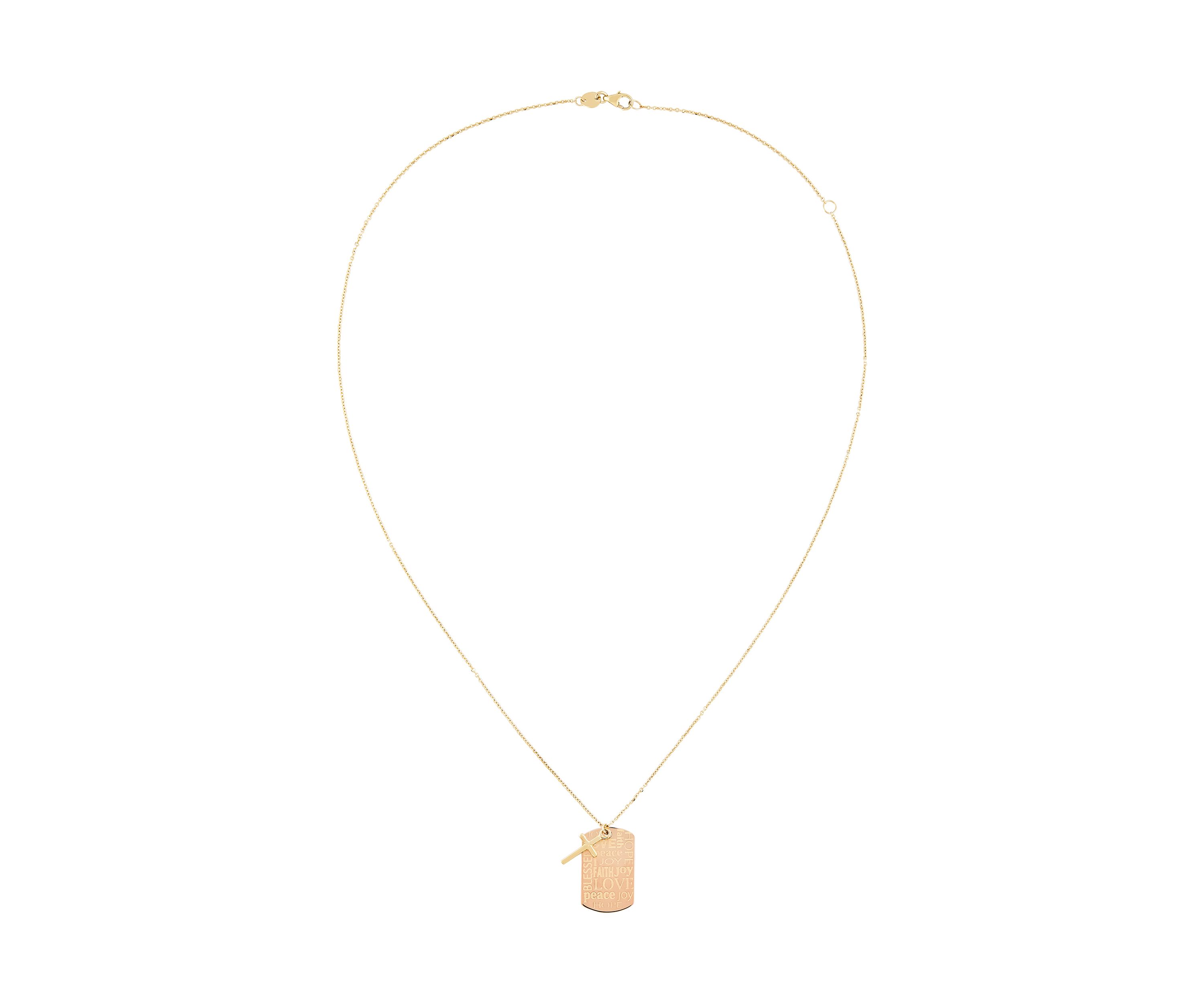 Dog Tag and Cross Necklace in 14K Yellow and Rose Gold