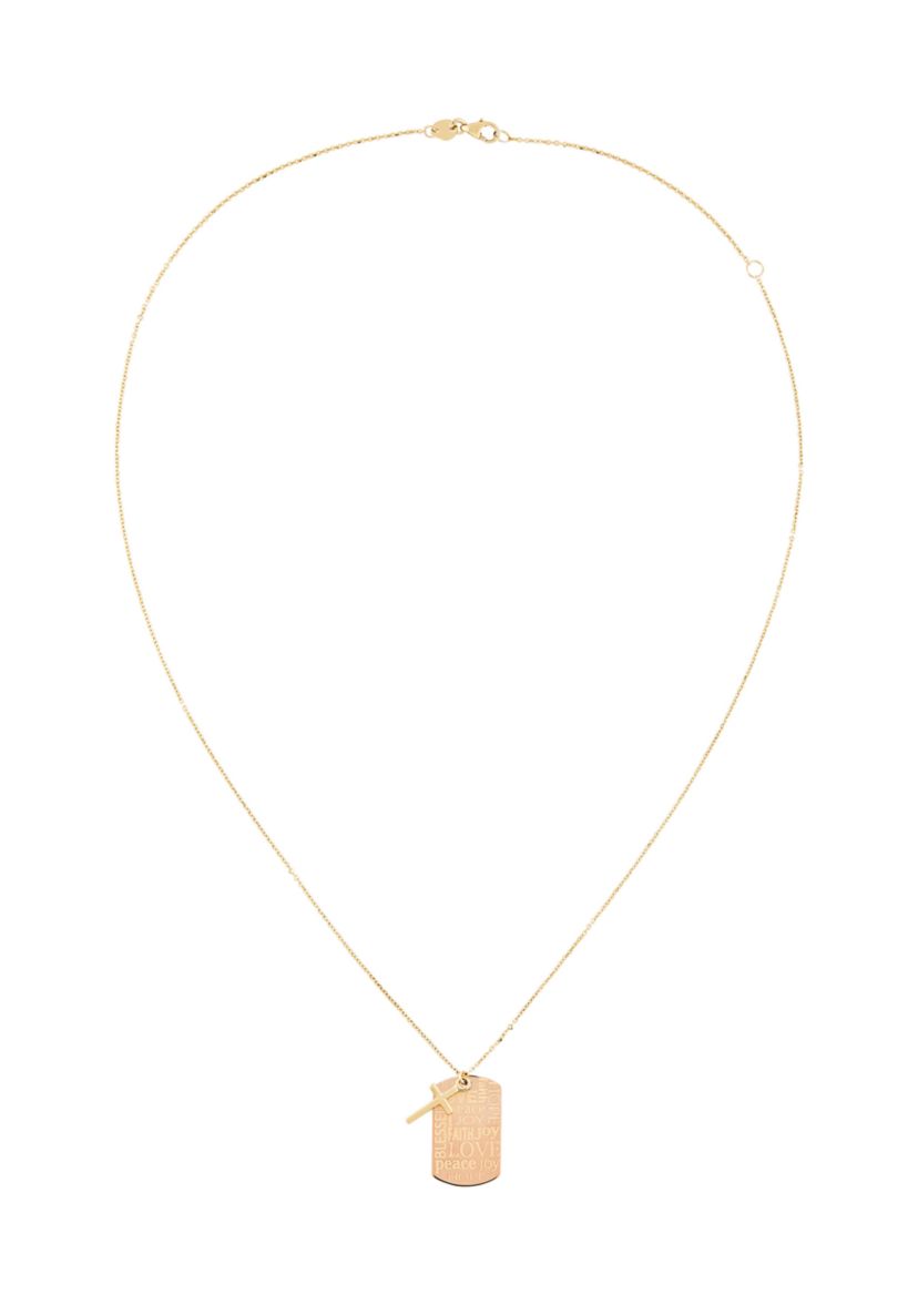 Dog Tag and Cross Necklace in 14K Yellow and Rose Gold