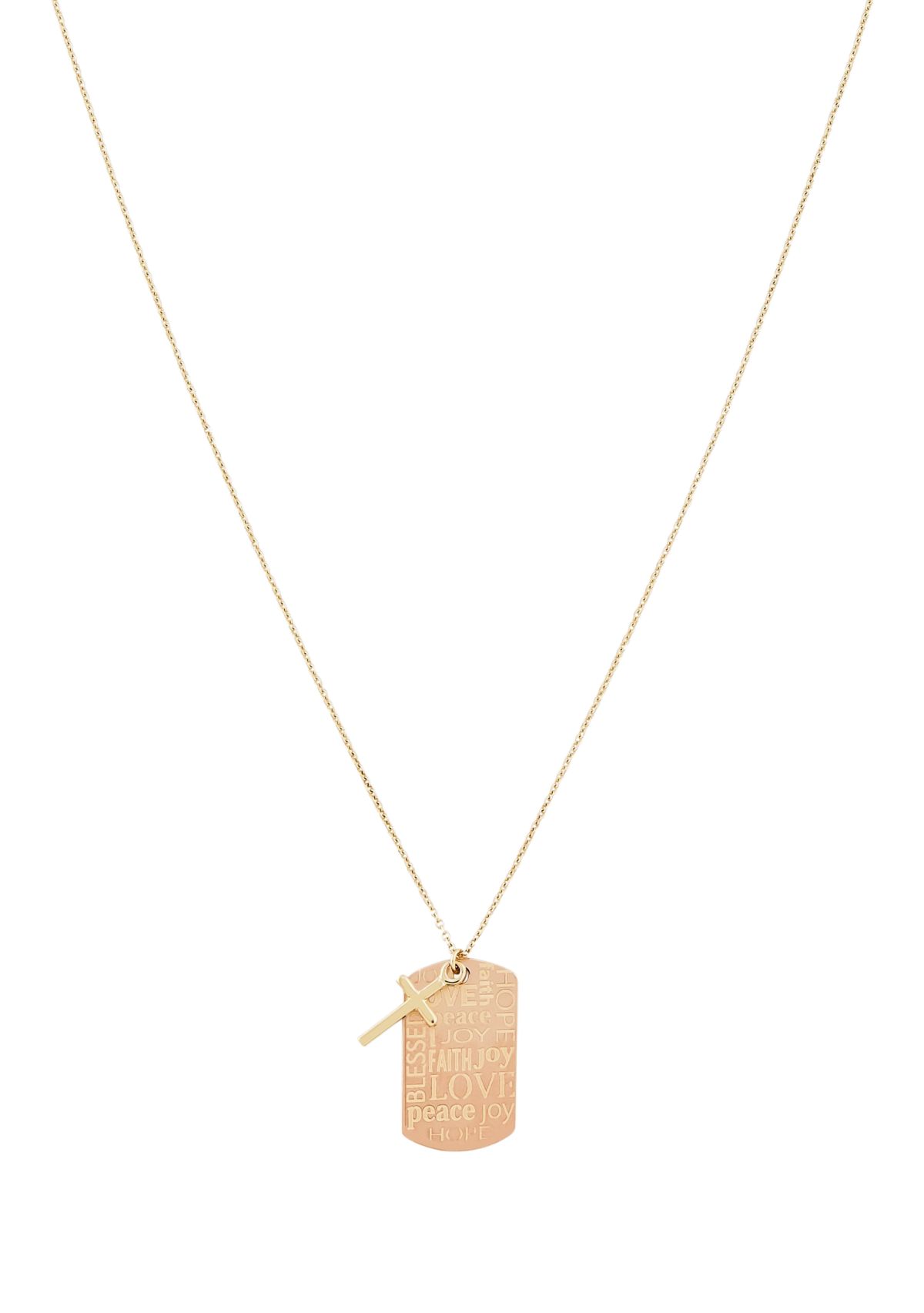 Dog Tag and Cross Necklace in 14K Yellow and Rose Gold