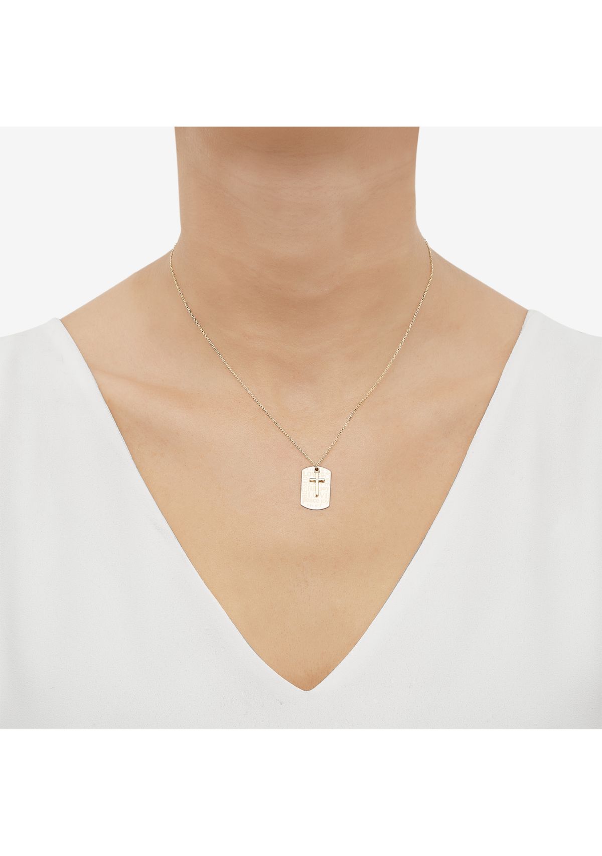 Dog Tag and Cross Necklace in 14K Yellow and Rose Gold