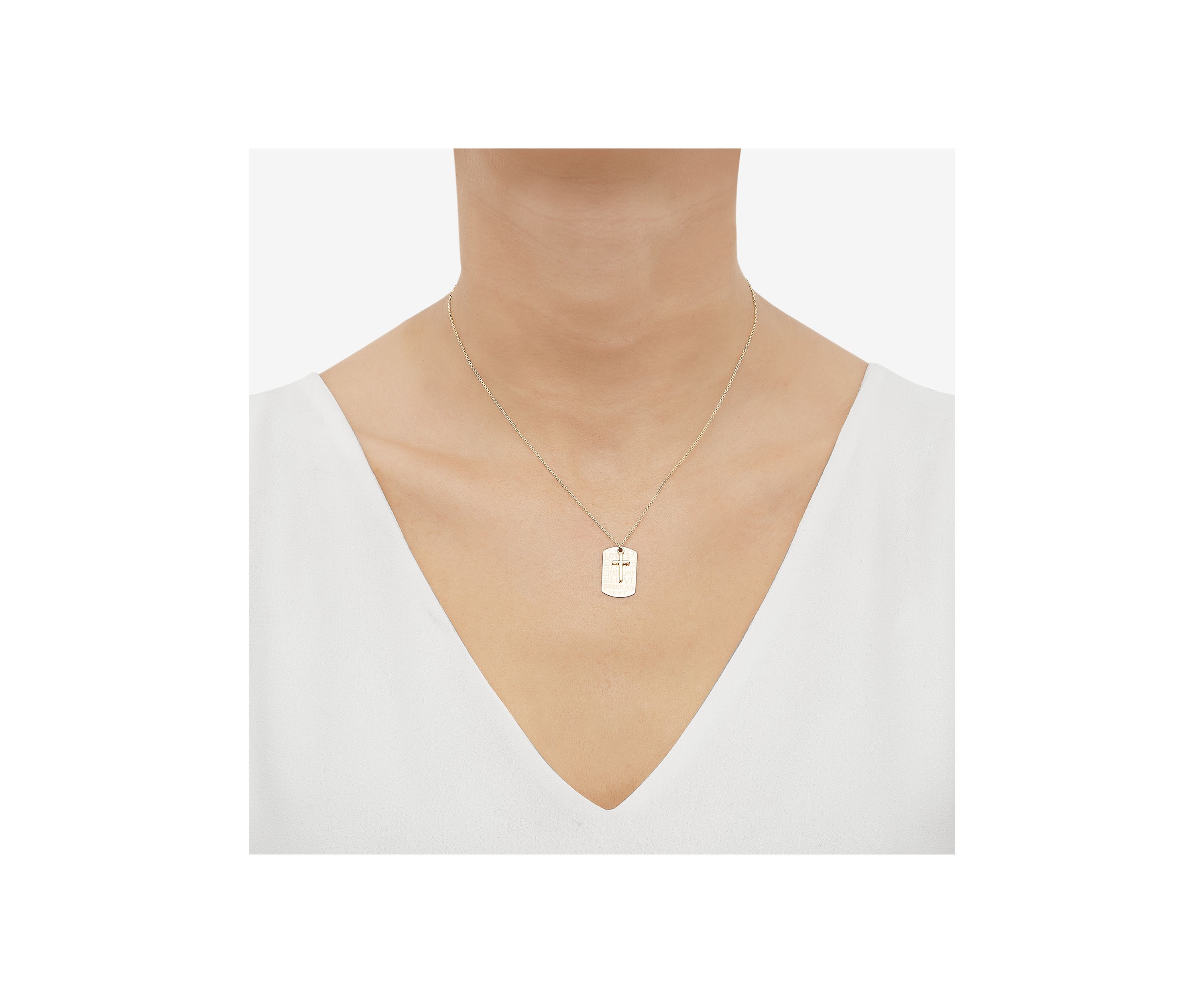 Dog Tag and Cross Necklace in 14K Yellow and Rose Gold