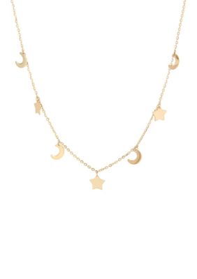 Belk & Co 14K Yellow Gold Alt Moon &Star Station on Cable Chain Necklace, 18 in