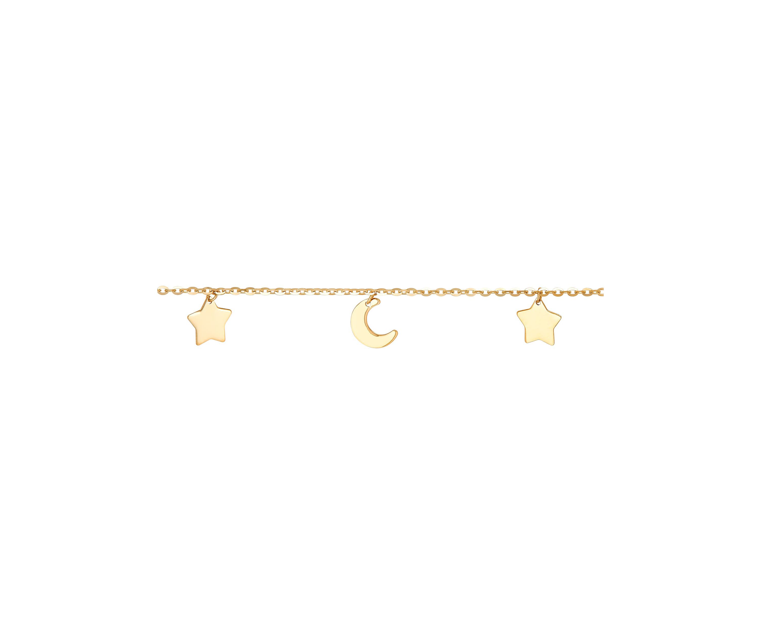 14K Yellow Gold Alt Moon &Star Station on Cable Chain Necklace