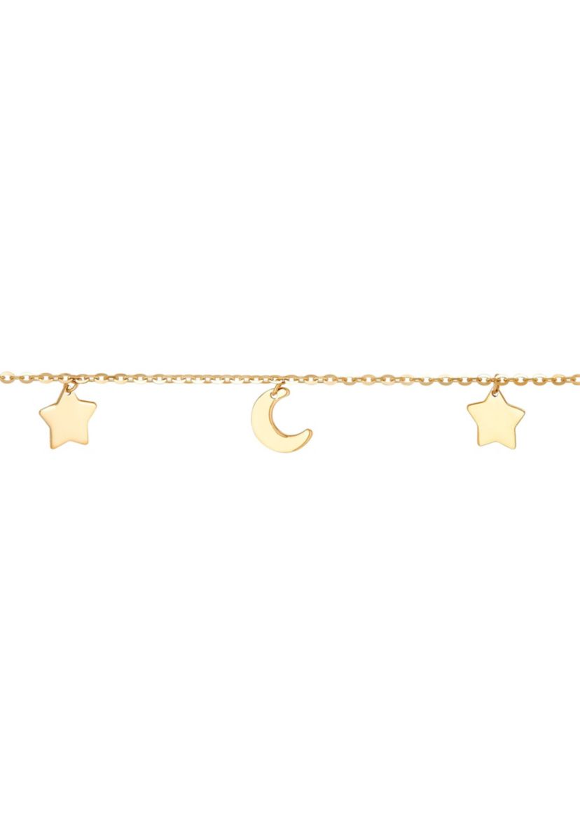 14K Yellow Gold Alt Moon &Star Station on Cable Chain Necklace
