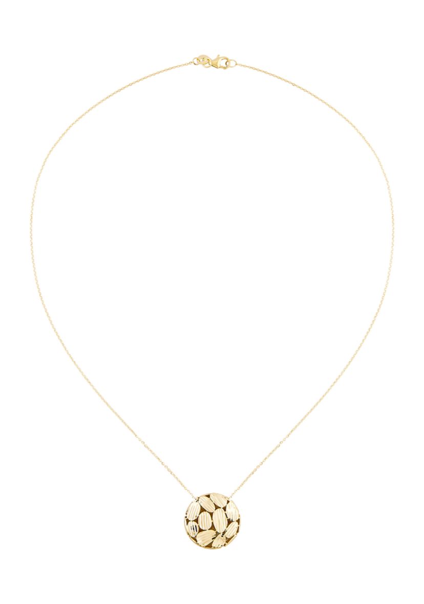 Patterned Disk Necklace in 14K Yellow Gold