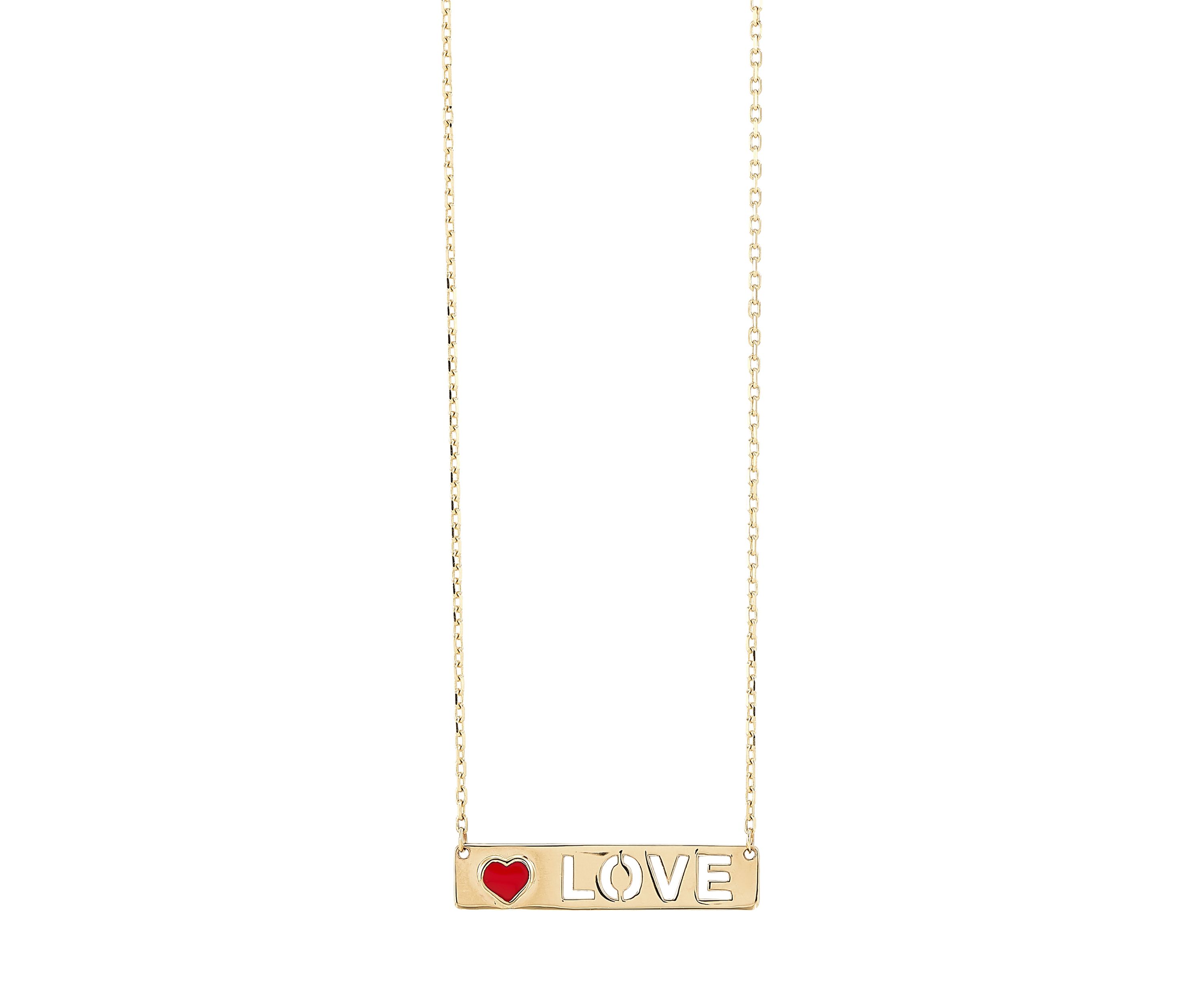 Bar Letter and Heart Necklace in 14K Yellow Gold