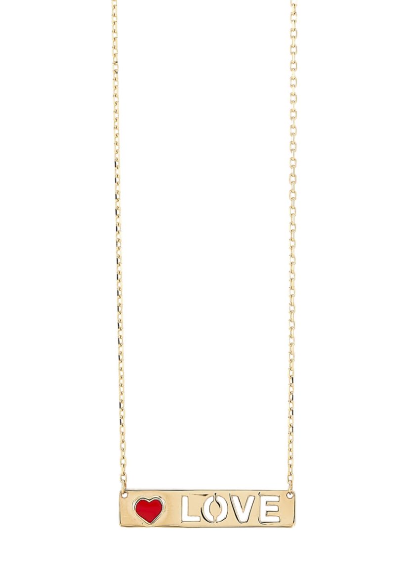 Bar Letter and Heart Necklace in 14K Yellow Gold