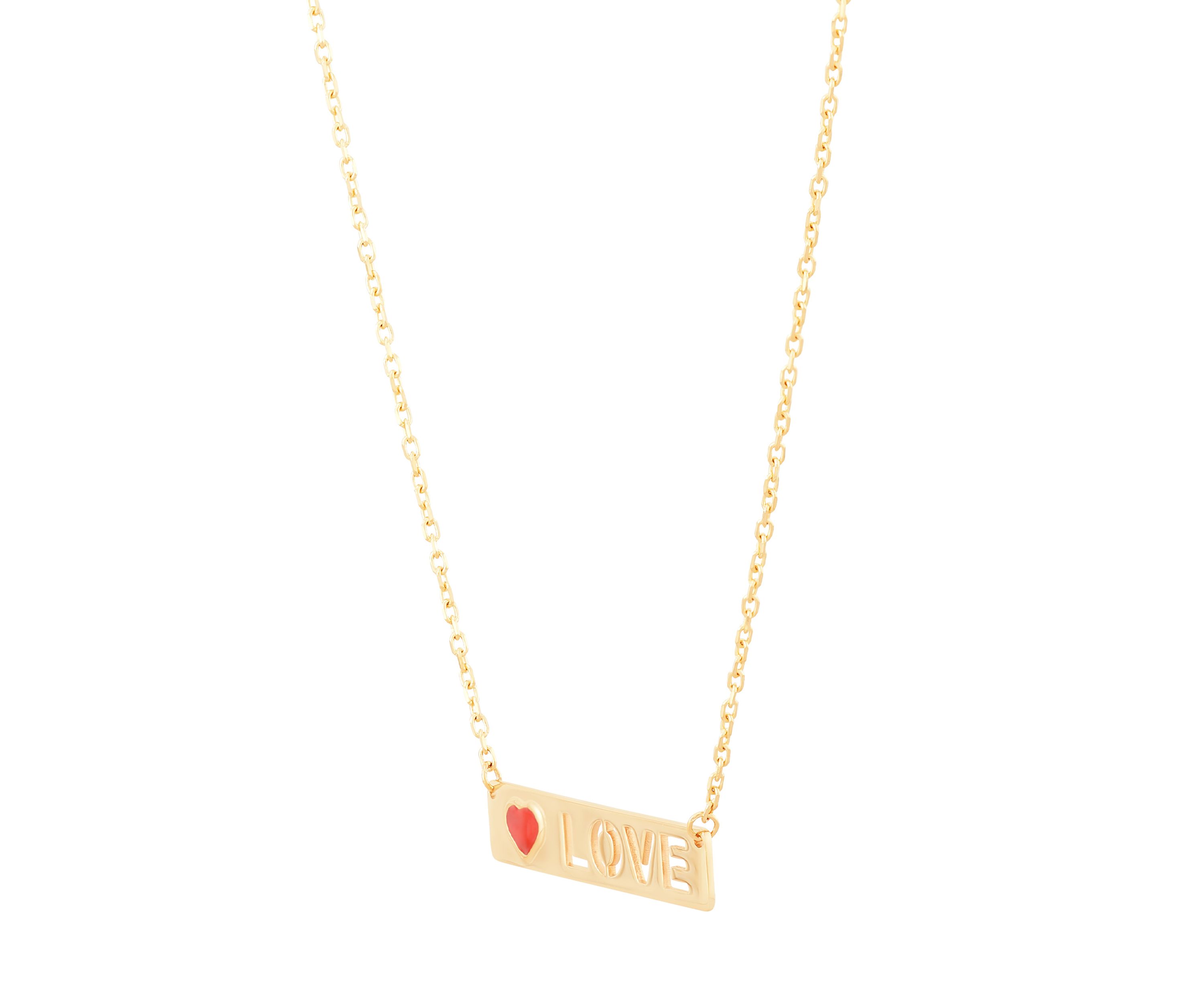 Bar Letter and Heart Necklace in 14K Yellow Gold