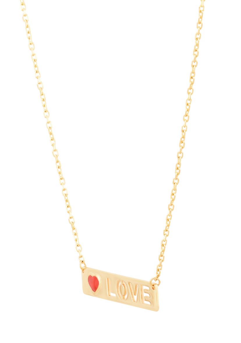 Bar Letter and Heart Necklace in 14K Yellow Gold
