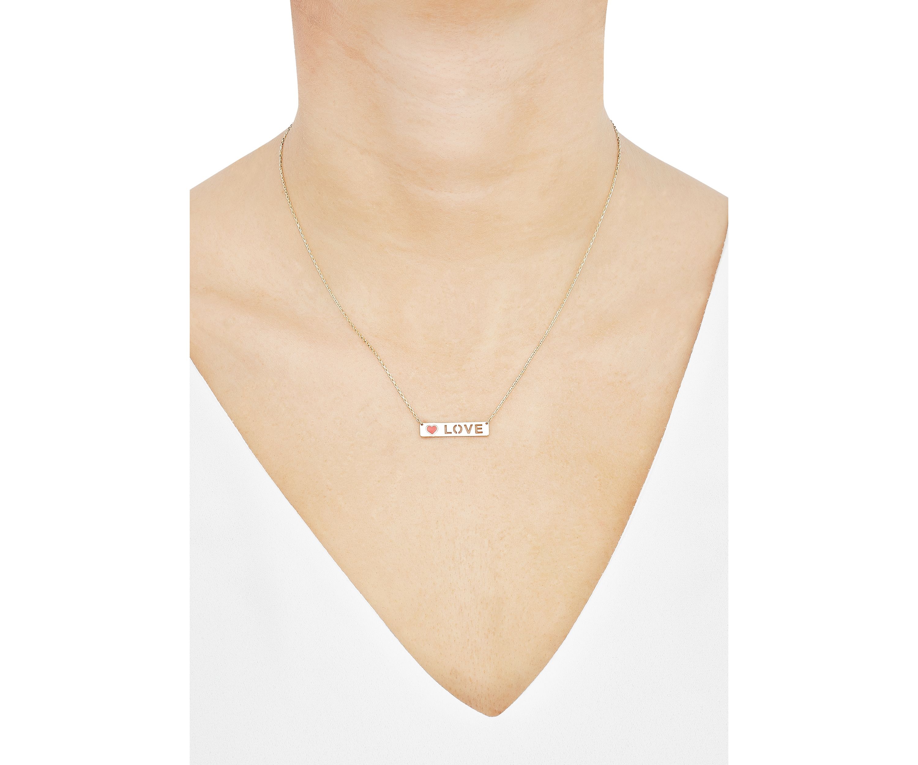 Bar Letter and Heart Necklace in 14K Yellow Gold