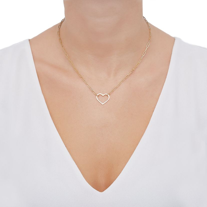 14K Yellow Gold Open Heart Necklace