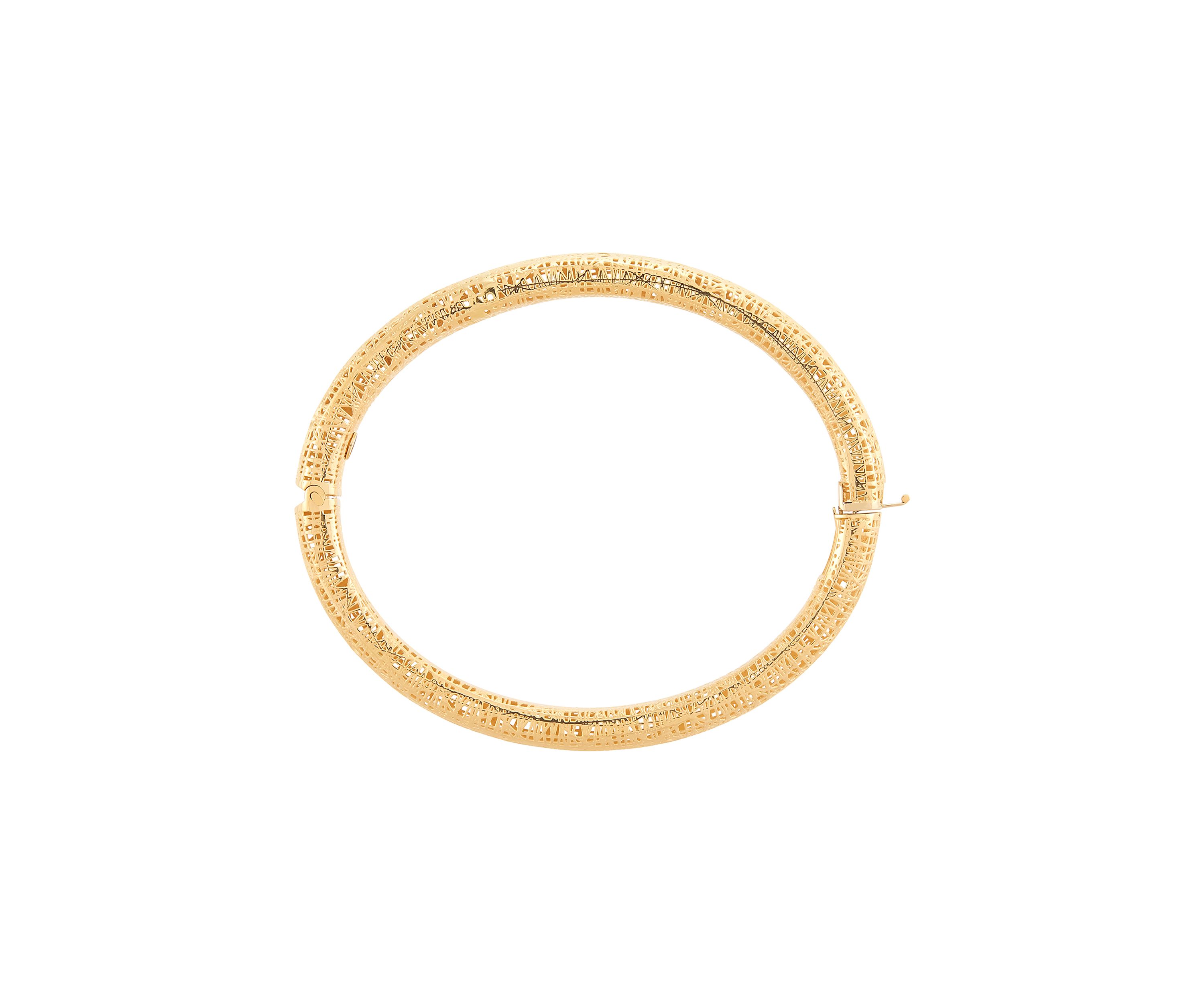 Hinged Web Design Bangle Bracelet in 14K Yellow Gold