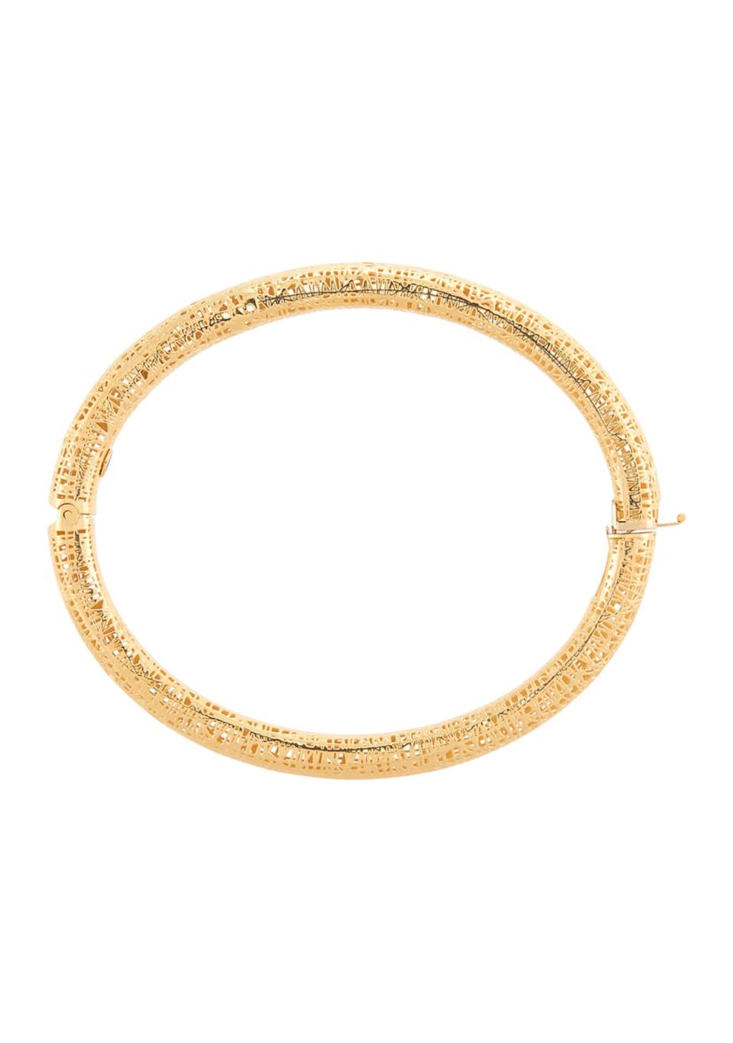 Hinged Web Design Bangle Bracelet in 14K Yellow Gold