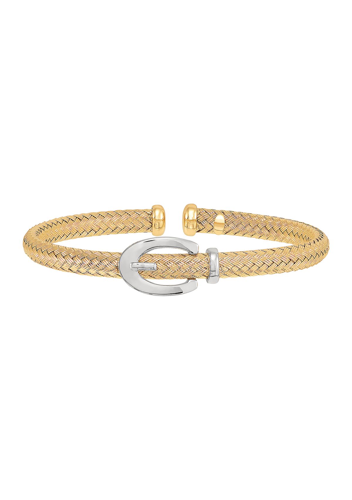 Solid Braided Cuff Bangle in 14K Yellow and White Gold
