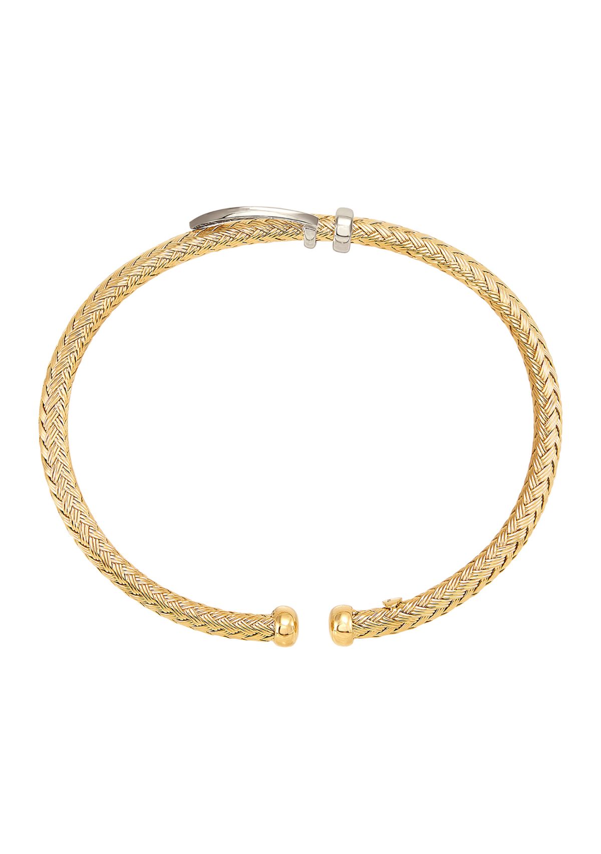 Solid Braided Cuff Bangle in 14K Yellow and White Gold