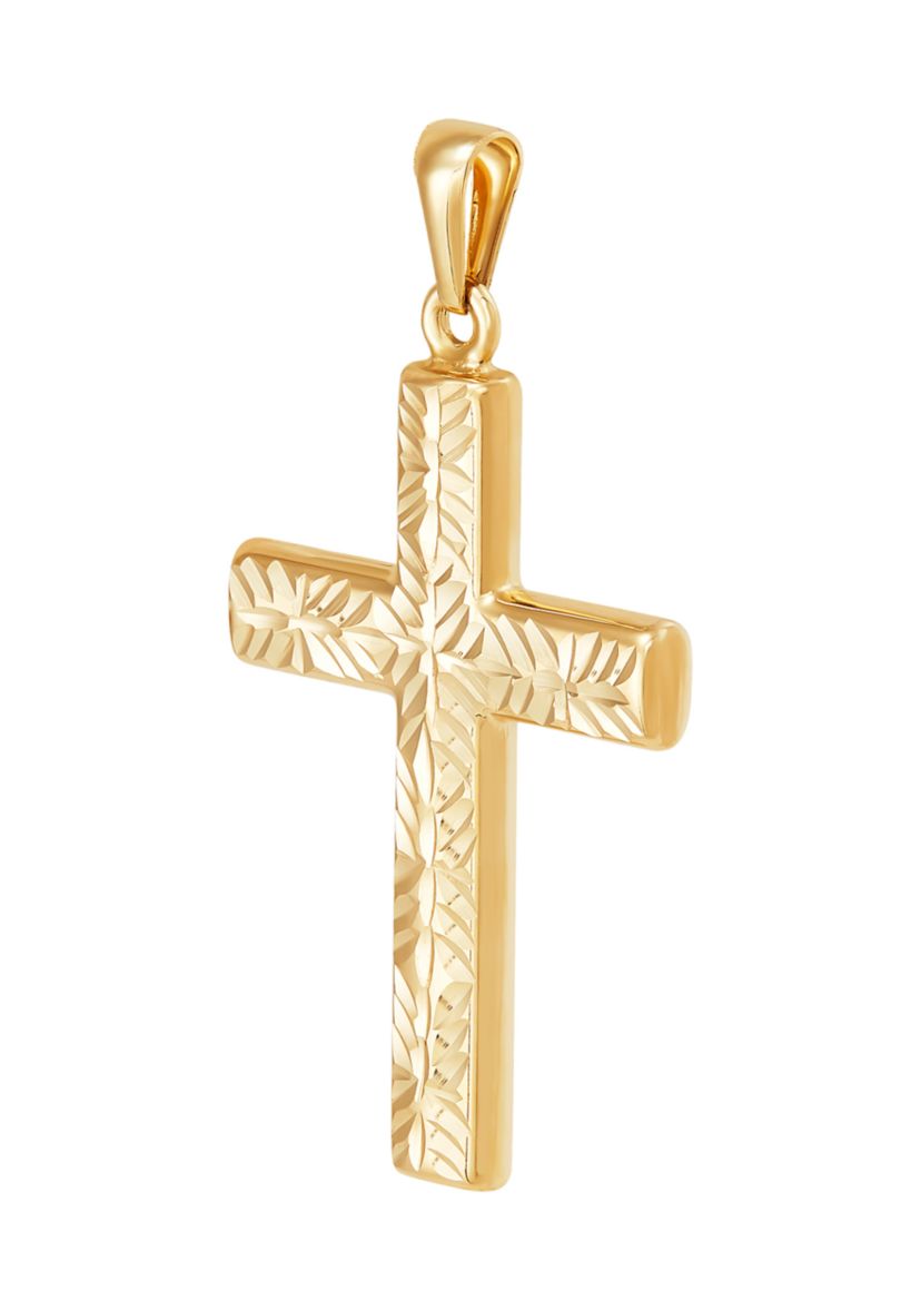Hollow Reversible Cross Pendant in 14K Yellow Gold