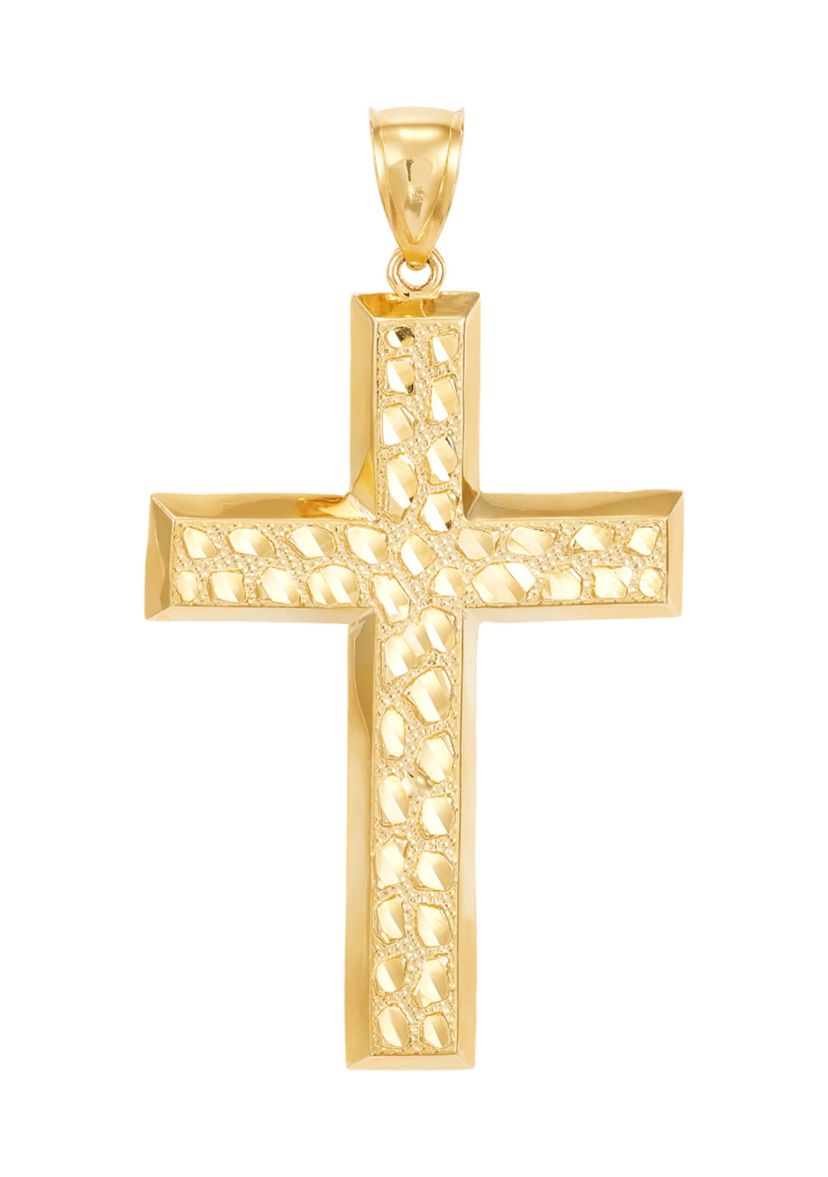 Gent Nugget Large Cross Pendant in 14K Yellow Gold