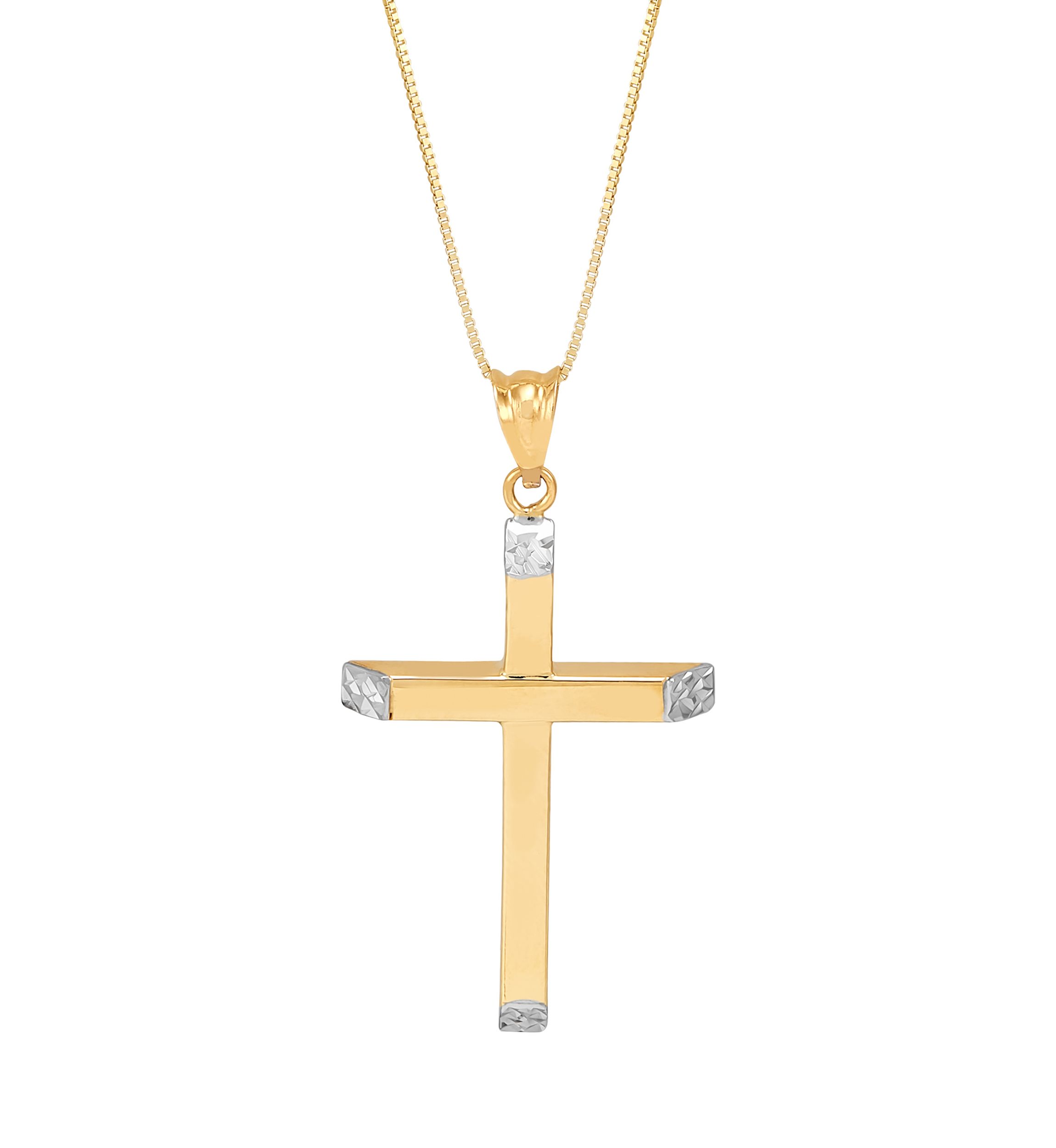 Tube Cross Pendant Necklace with 18" Box Chain in 14K Yellow Gold