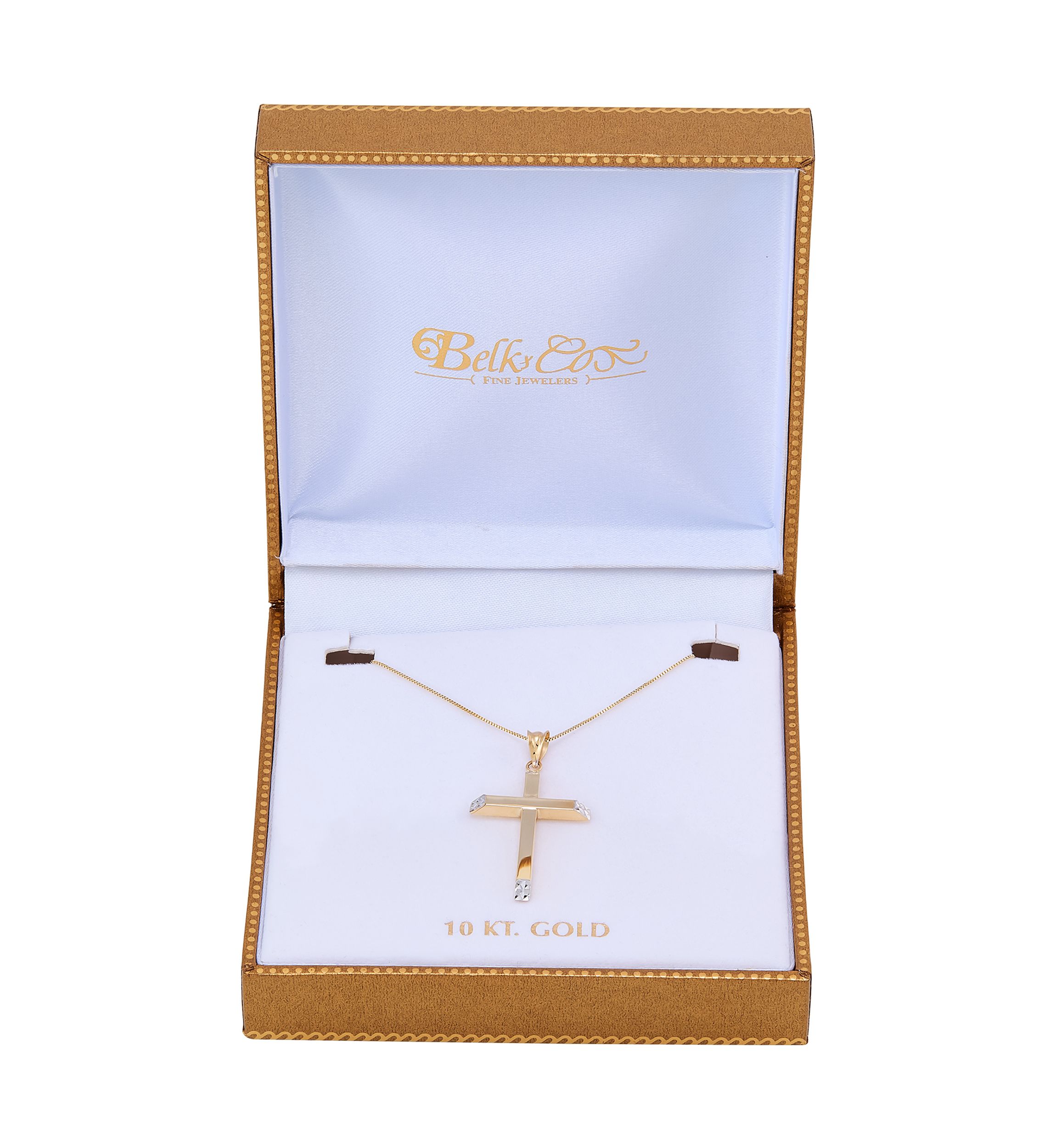 Tube Cross Pendant Necklace with 18" Box Chain in 14K Yellow Gold