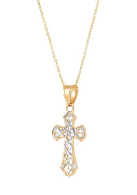 Belk & Co Cross Pendant with 18" Cable Chain in 14K Yellow Gold