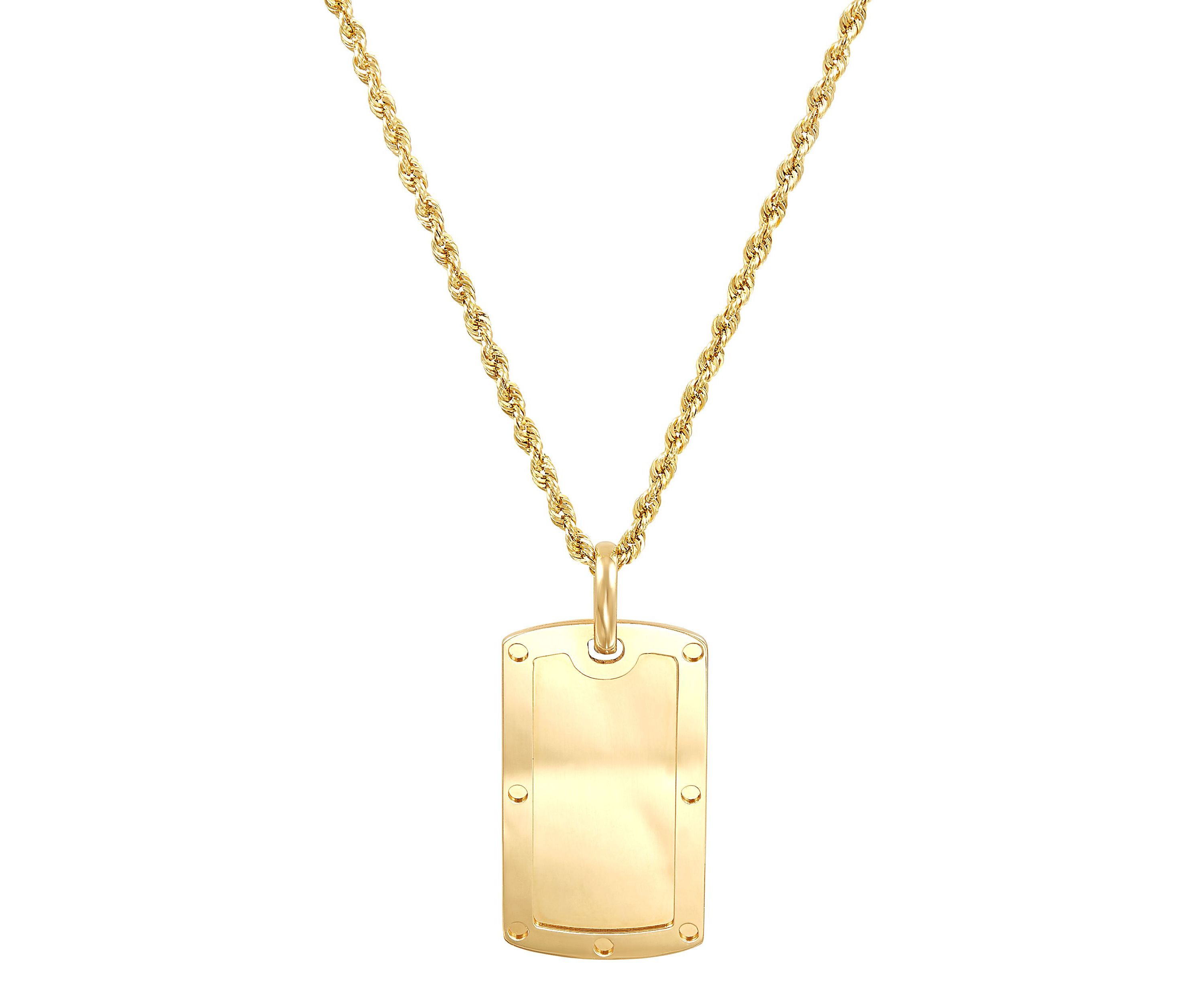 14K Yellow Gold Dog Tag Pendant