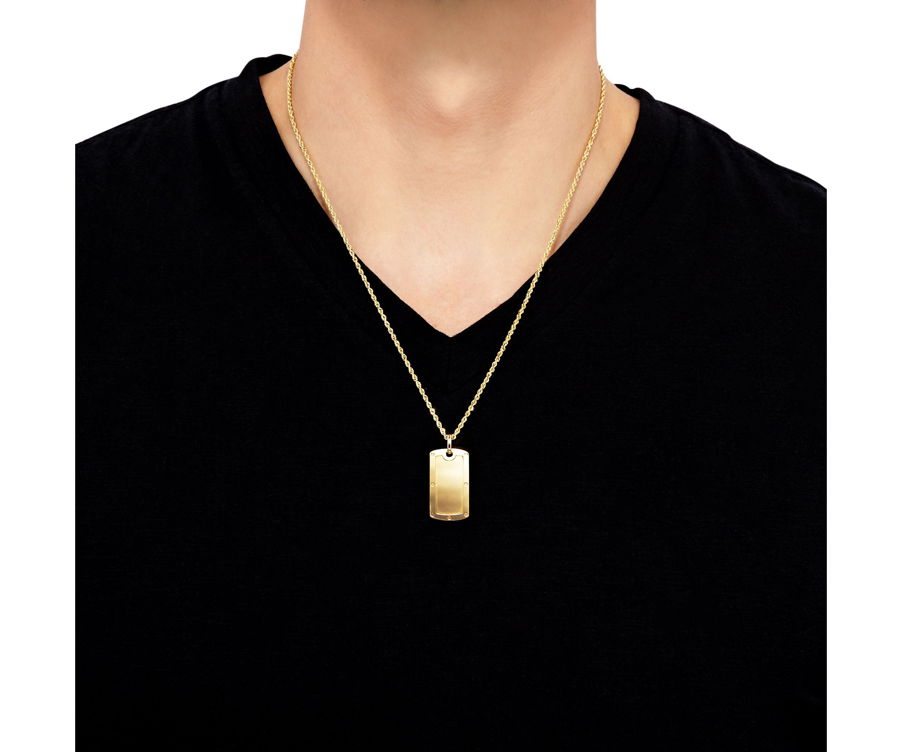 14K Yellow Gold Dog Tag Pendant