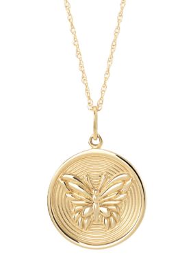 Belk & Co Butterfly Coin Pendant with 18" Rope Chain in 14K Yellow Gold, 18.5 in