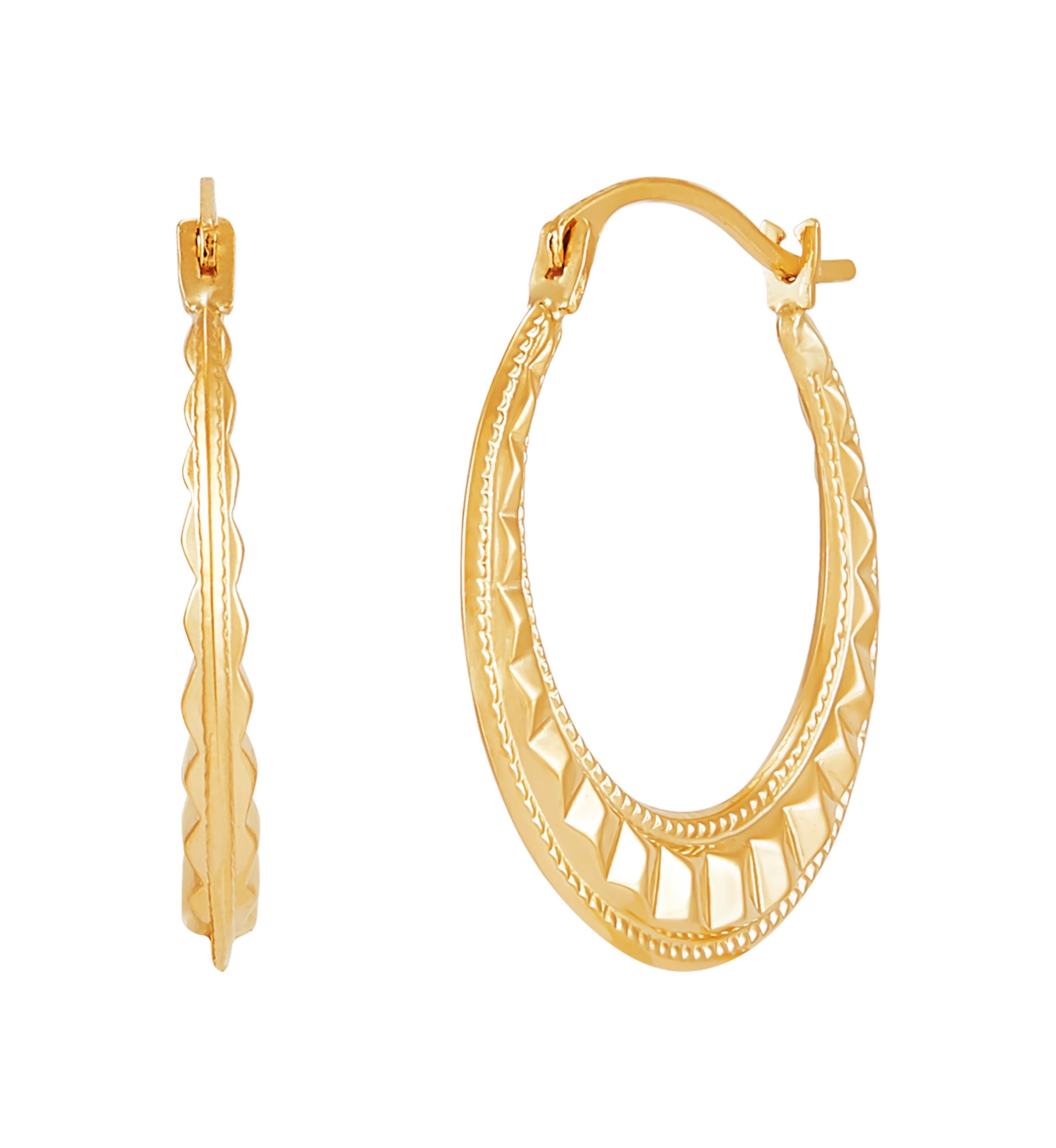 Fancy Hoop Earrings in 14K Yellow Gold
