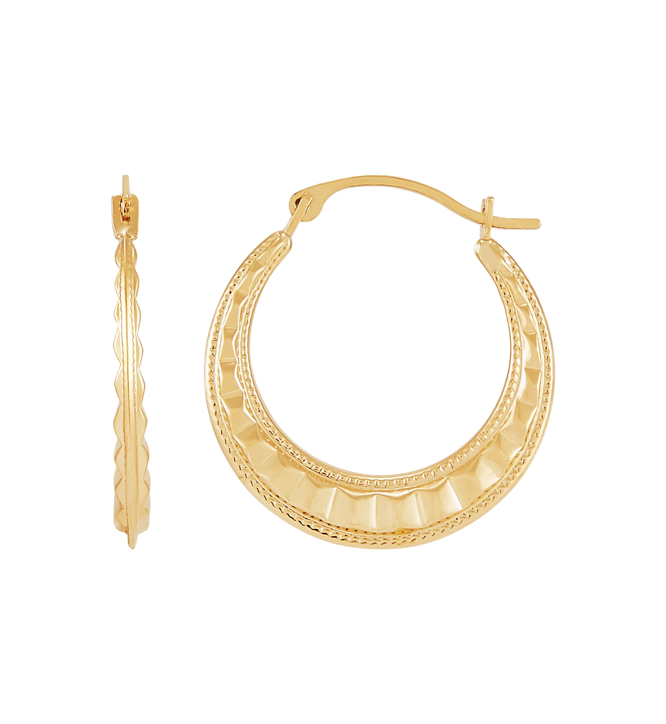 Fancy Hoop Earrings in 14K Yellow Gold