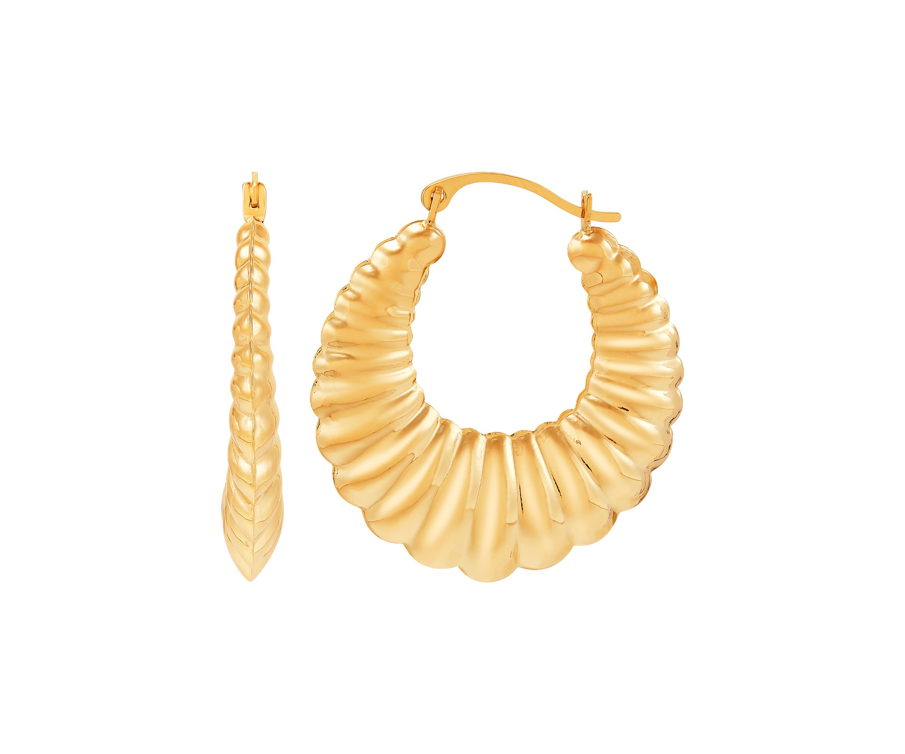 Ribbed Hoop Earrings in 14K Yellow Gold