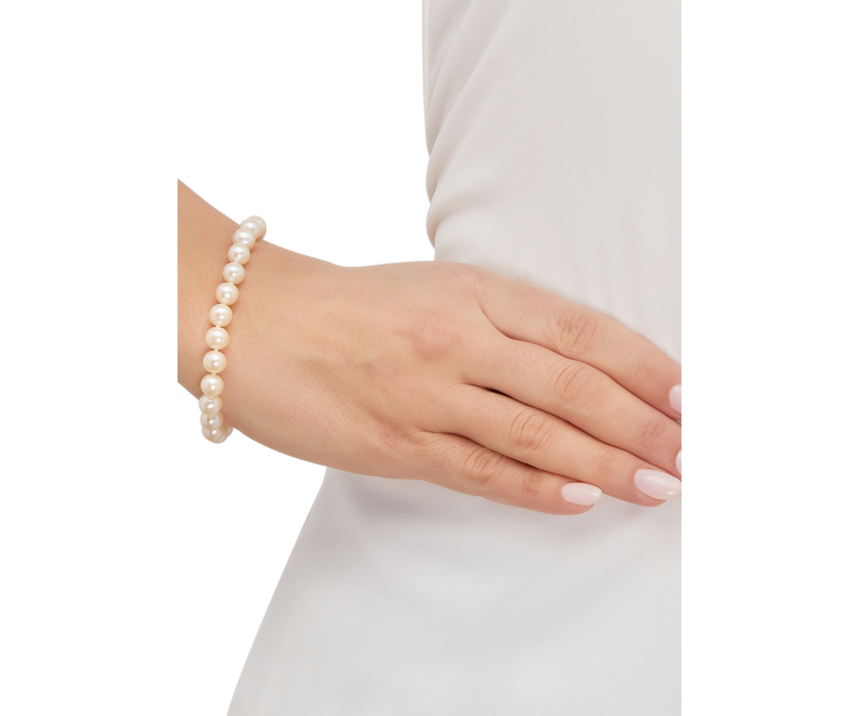 White Pearl Single Strand Bracelet in 14K Yellow Gold