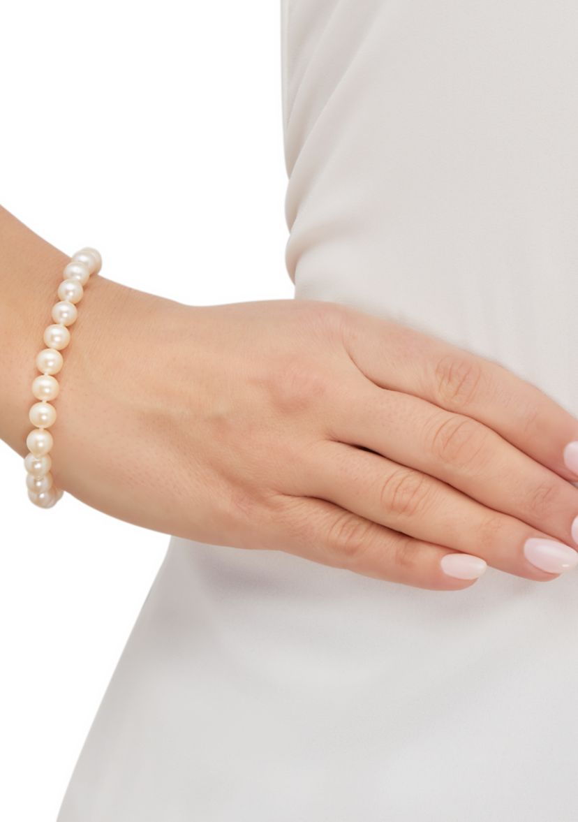 White Pearl Single Strand Bracelet in 14K Yellow Gold