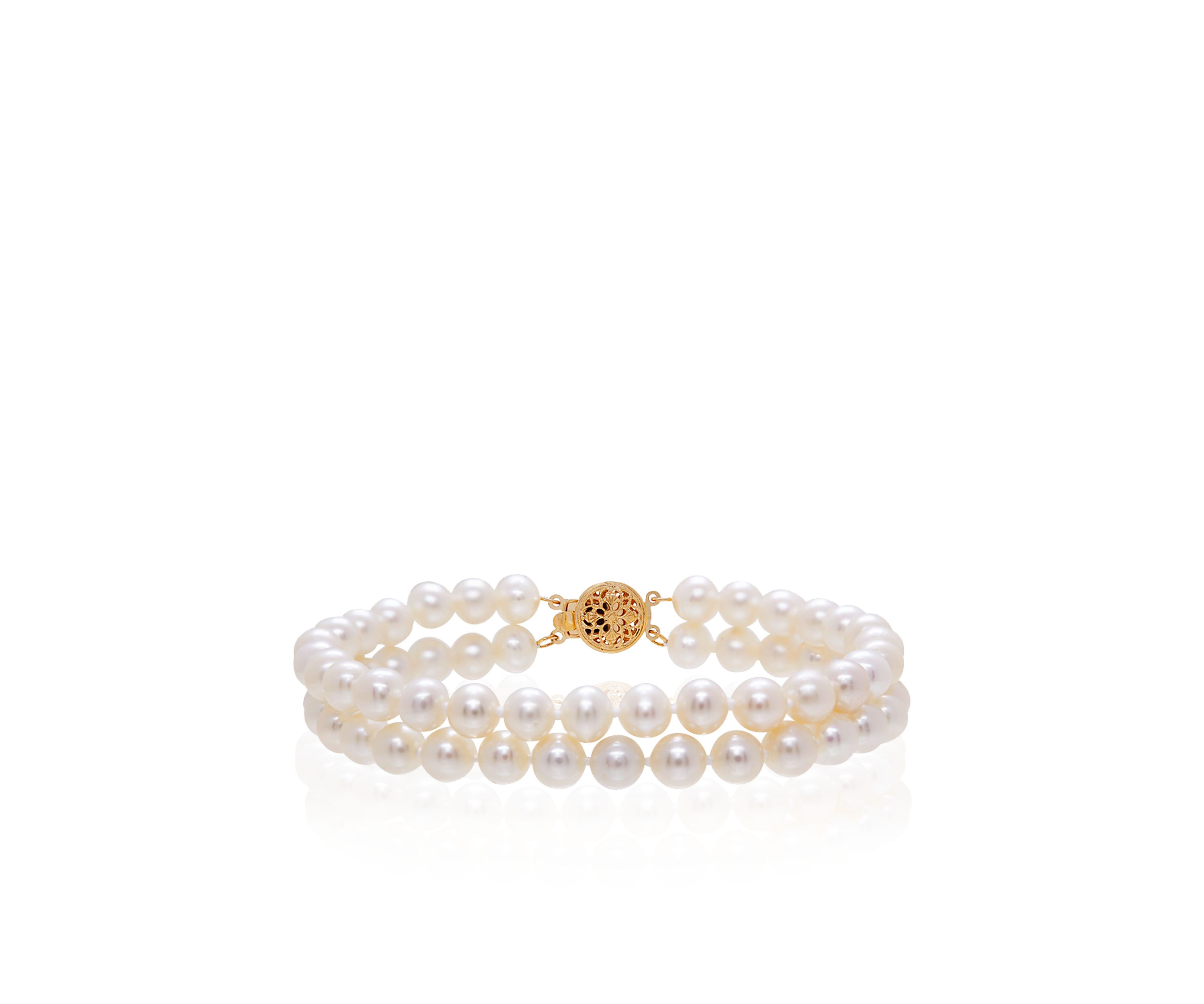 Two Row Freshwater Pearl Bracelet in 14K Yellow Gold