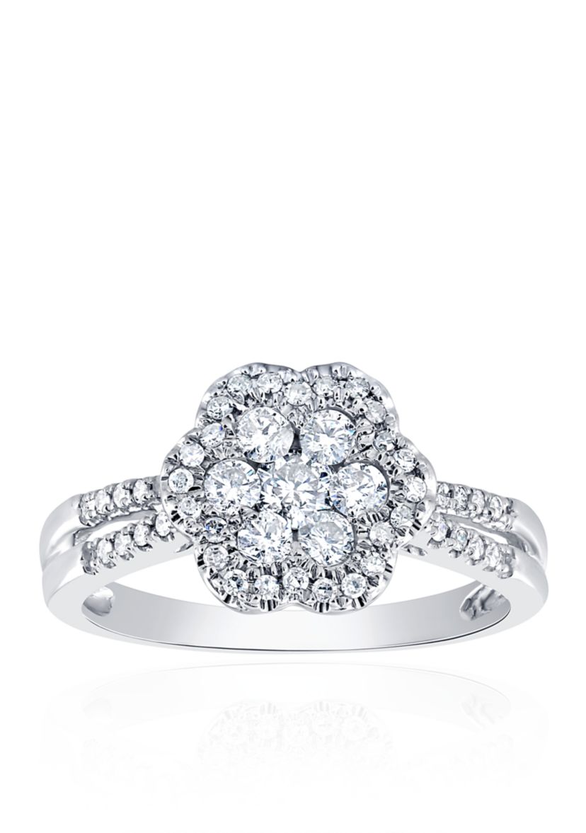 5/8 ct. t.w. Diamond Cluster Flower Ring in 10k White Gold