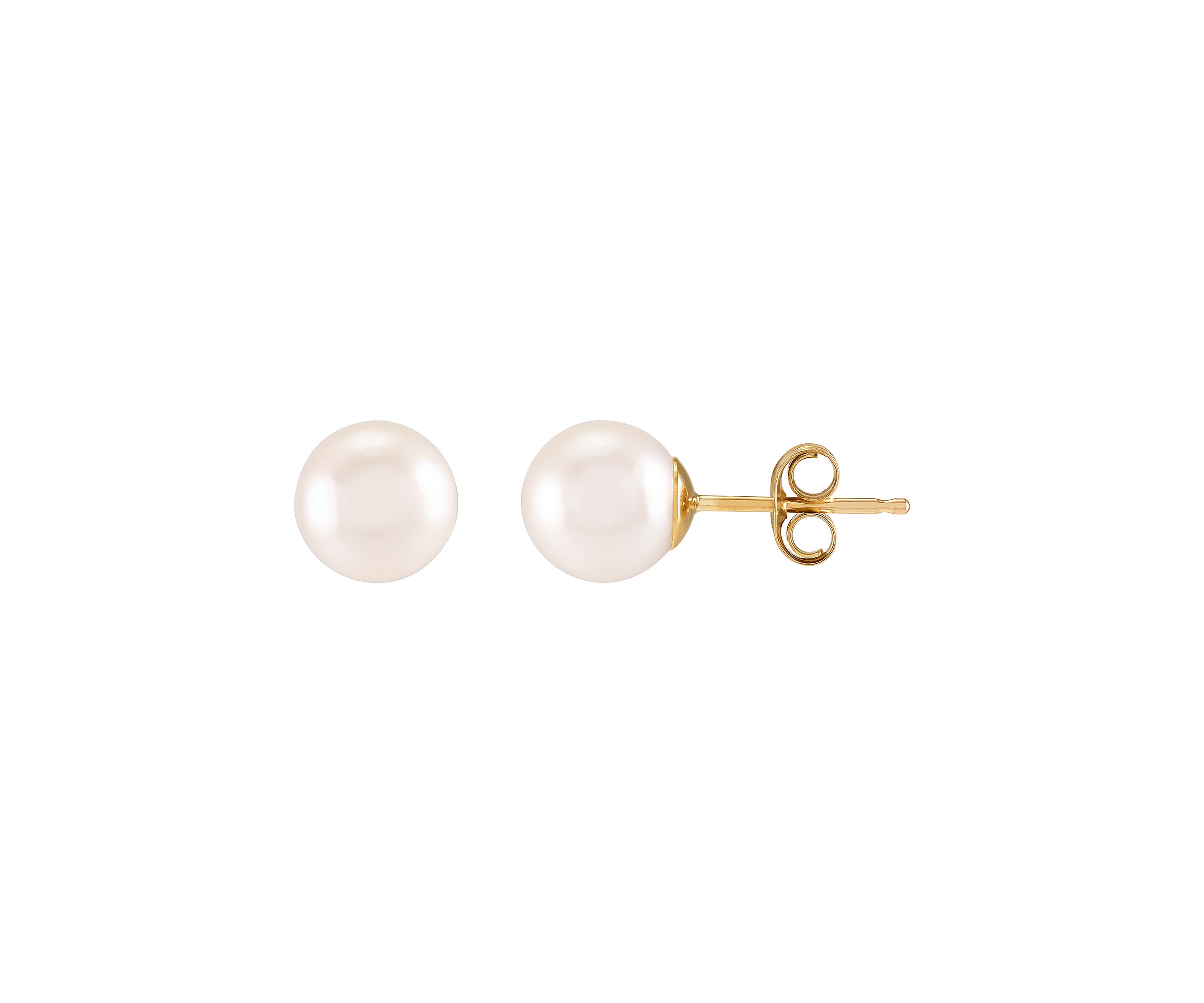 6-6.5 Millimeter White Pearl Stud Earrings in 10K Yellow Gold
