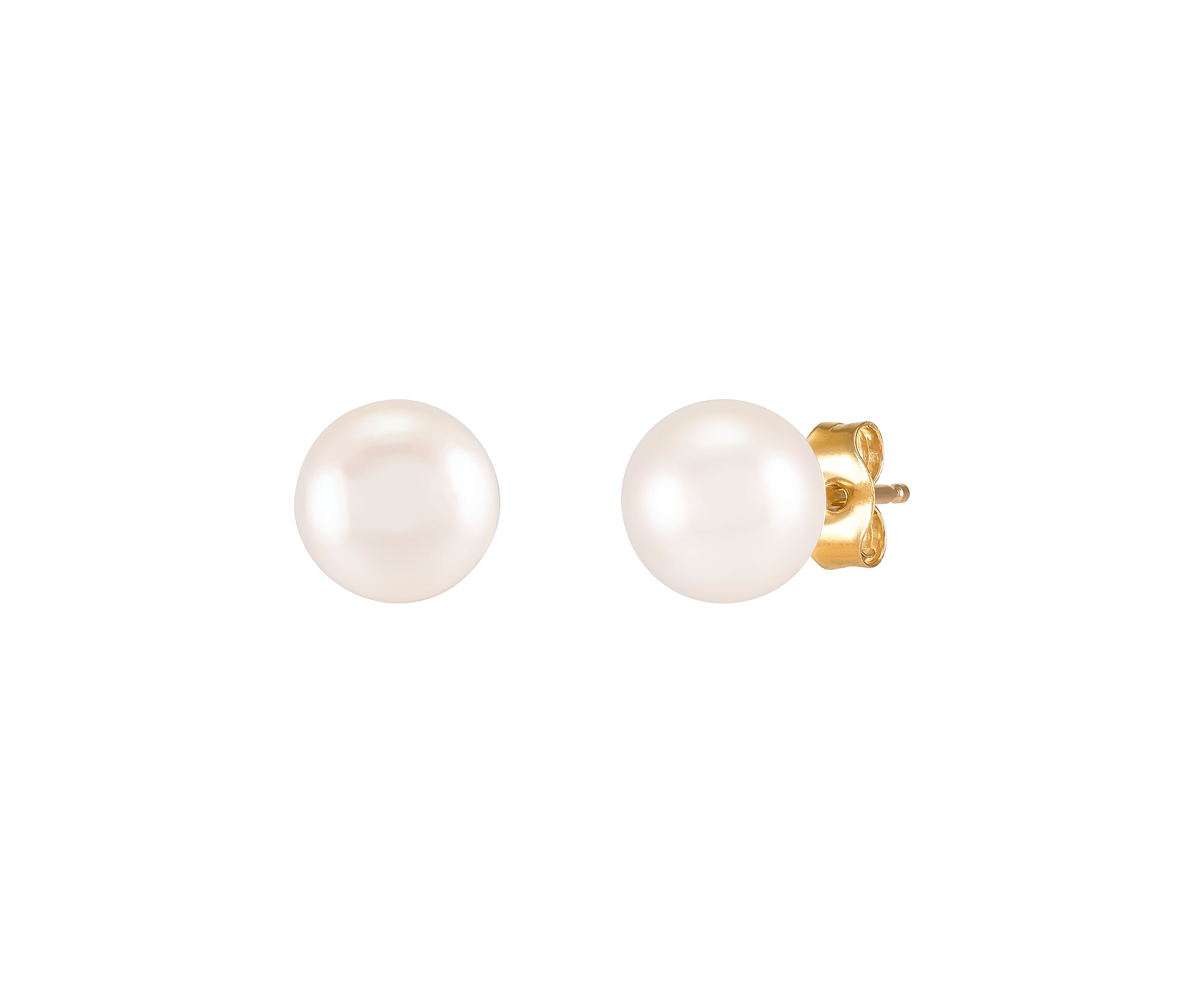 6-6.5 Millimeter White Pearl Stud Earrings in 10K Yellow Gold