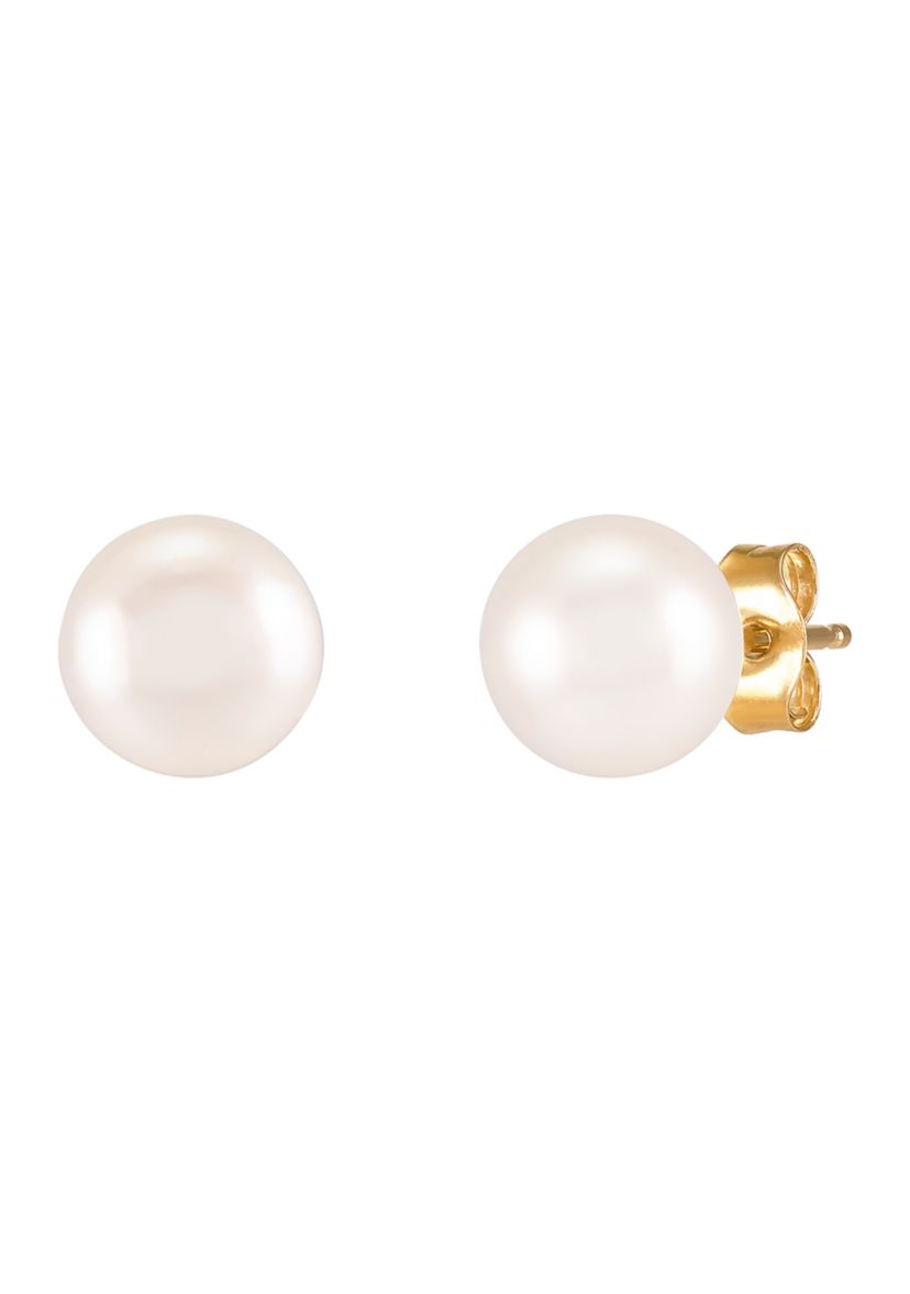 6-6.5 Millimeter White Pearl Stud Earrings in 10K Yellow Gold