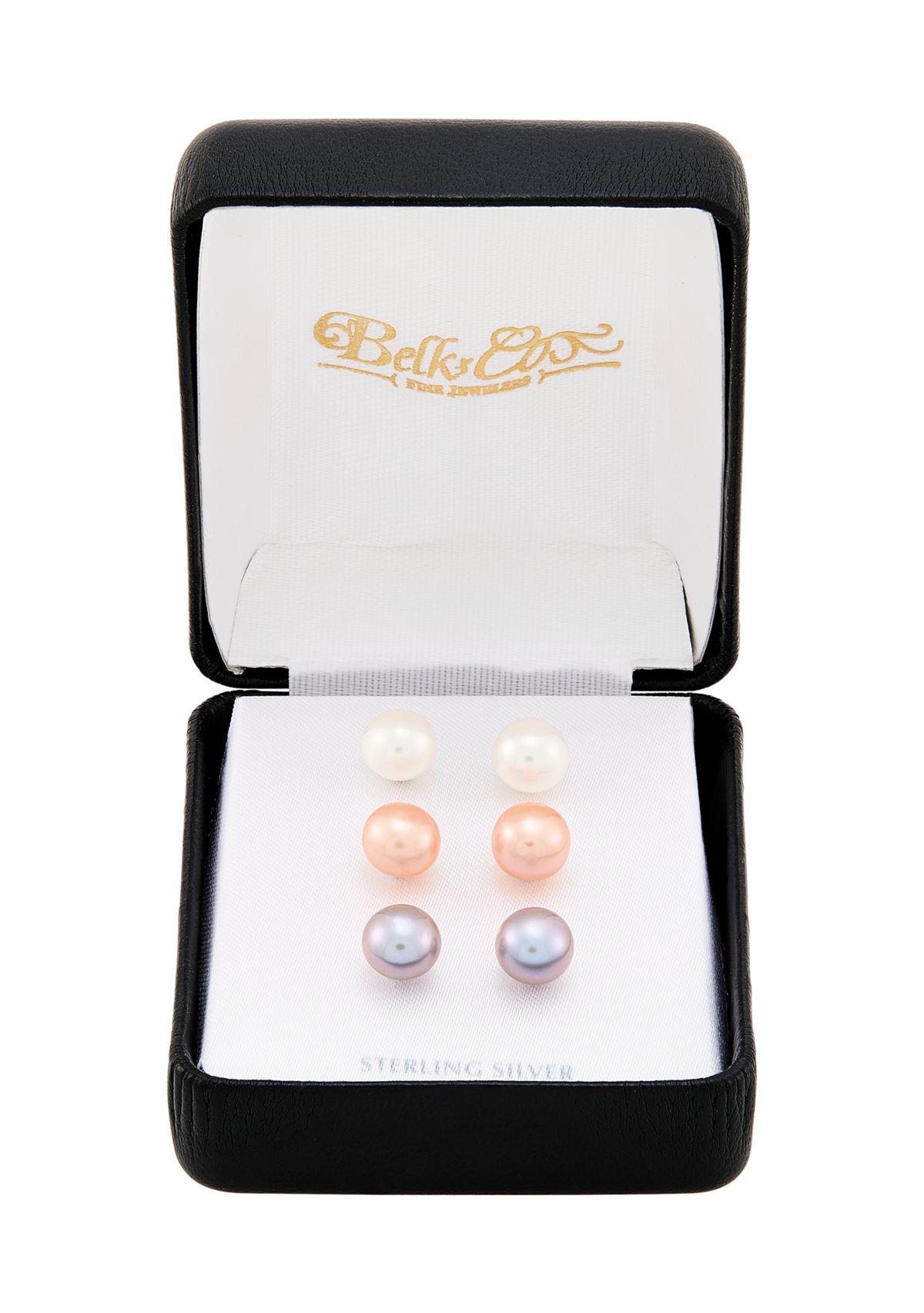 Button Pearl Stud Earrings Set in Sterling Silver