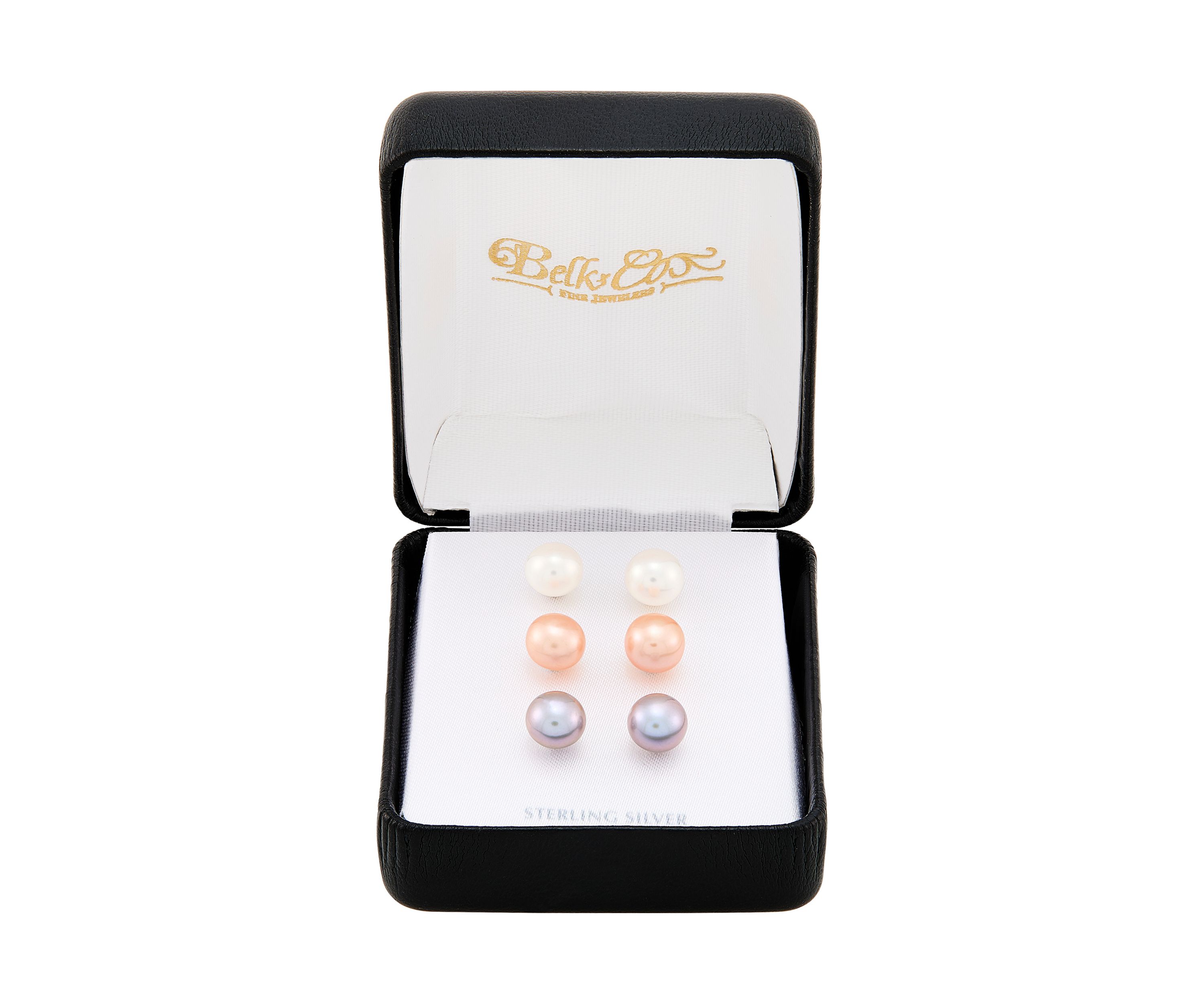 Button Pearl Stud Earrings Set in Sterling Silver