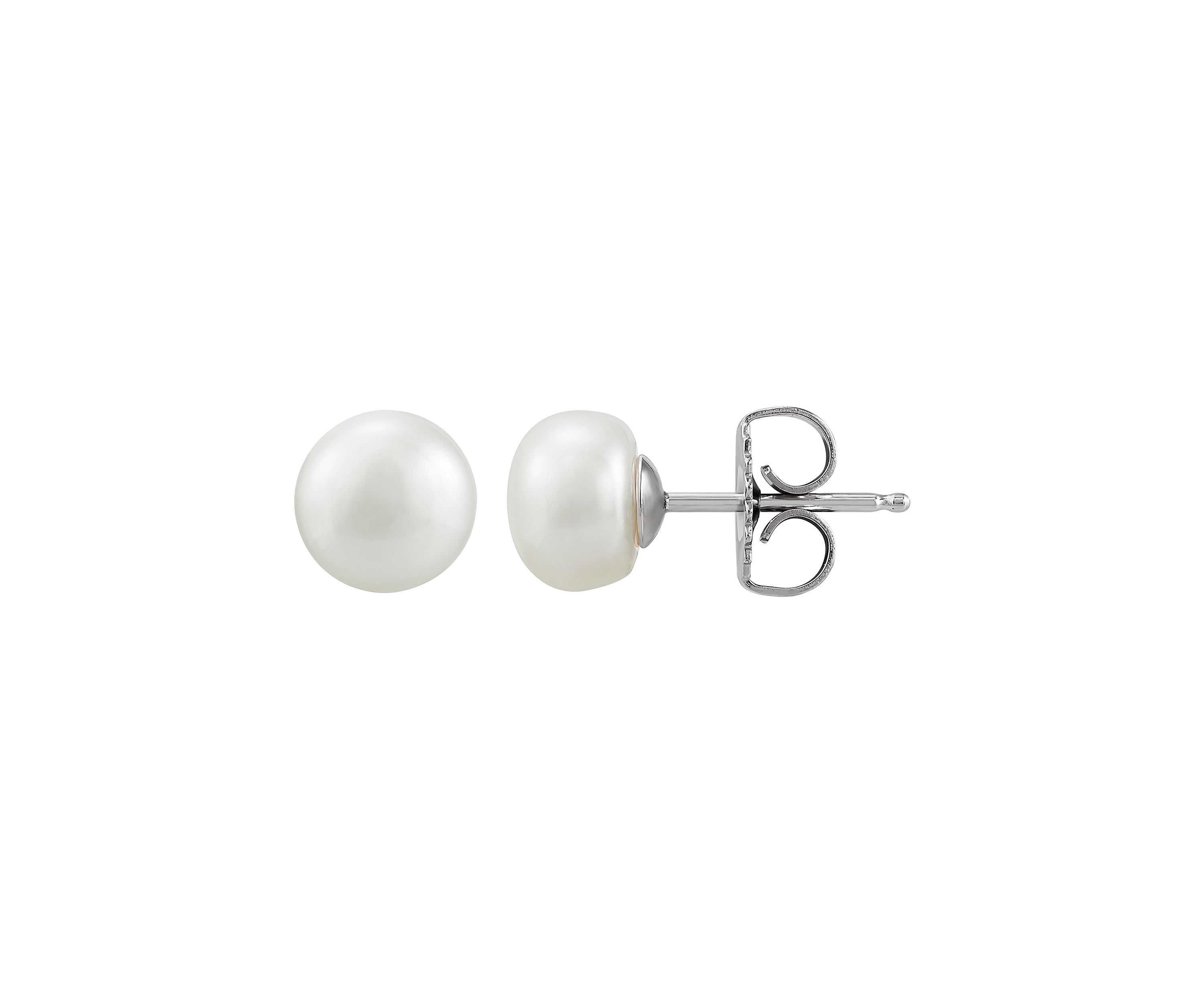 Button Pearl Stud Earrings Set in Sterling Silver