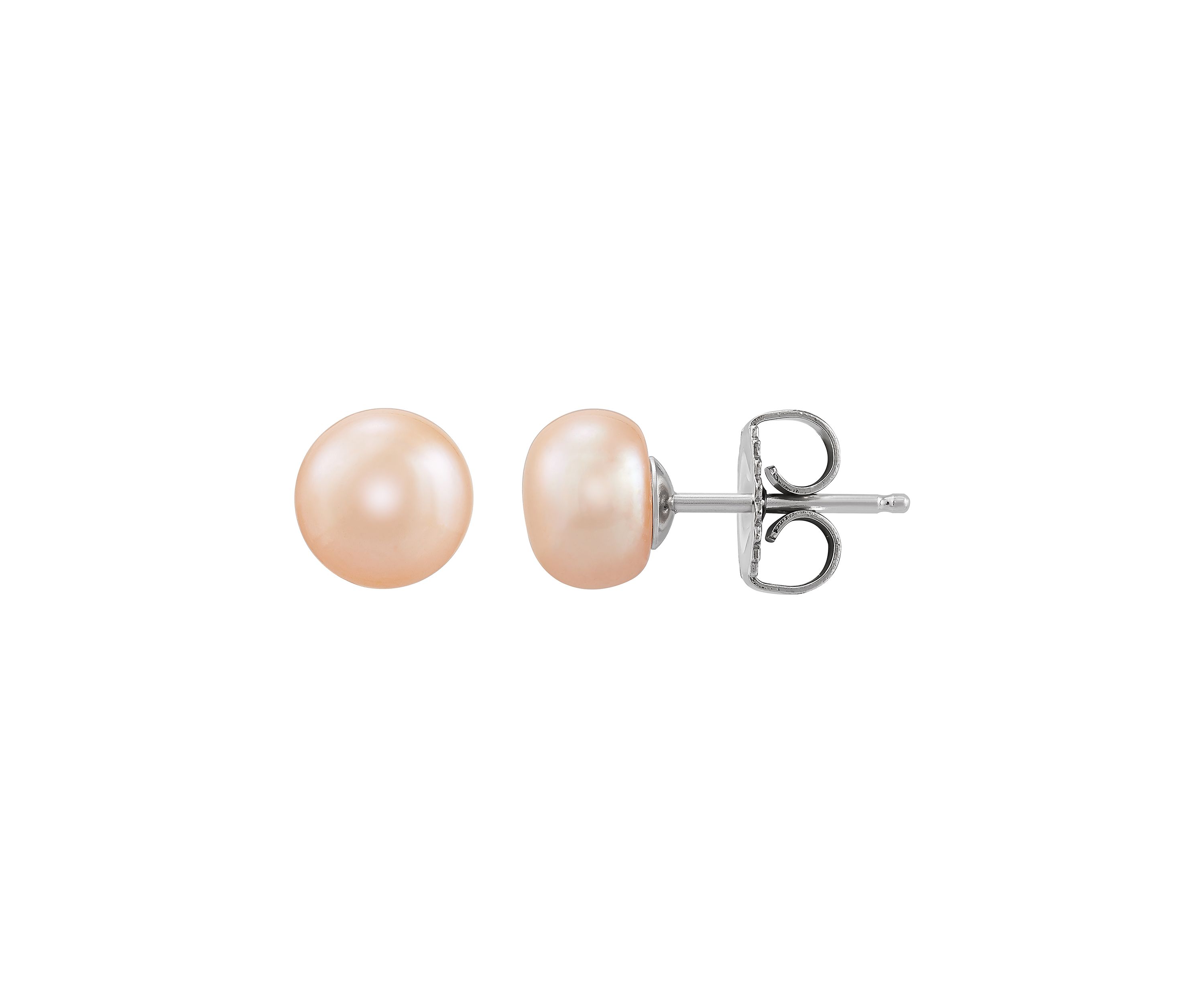 Button Pearl Stud Earrings Set in Sterling Silver