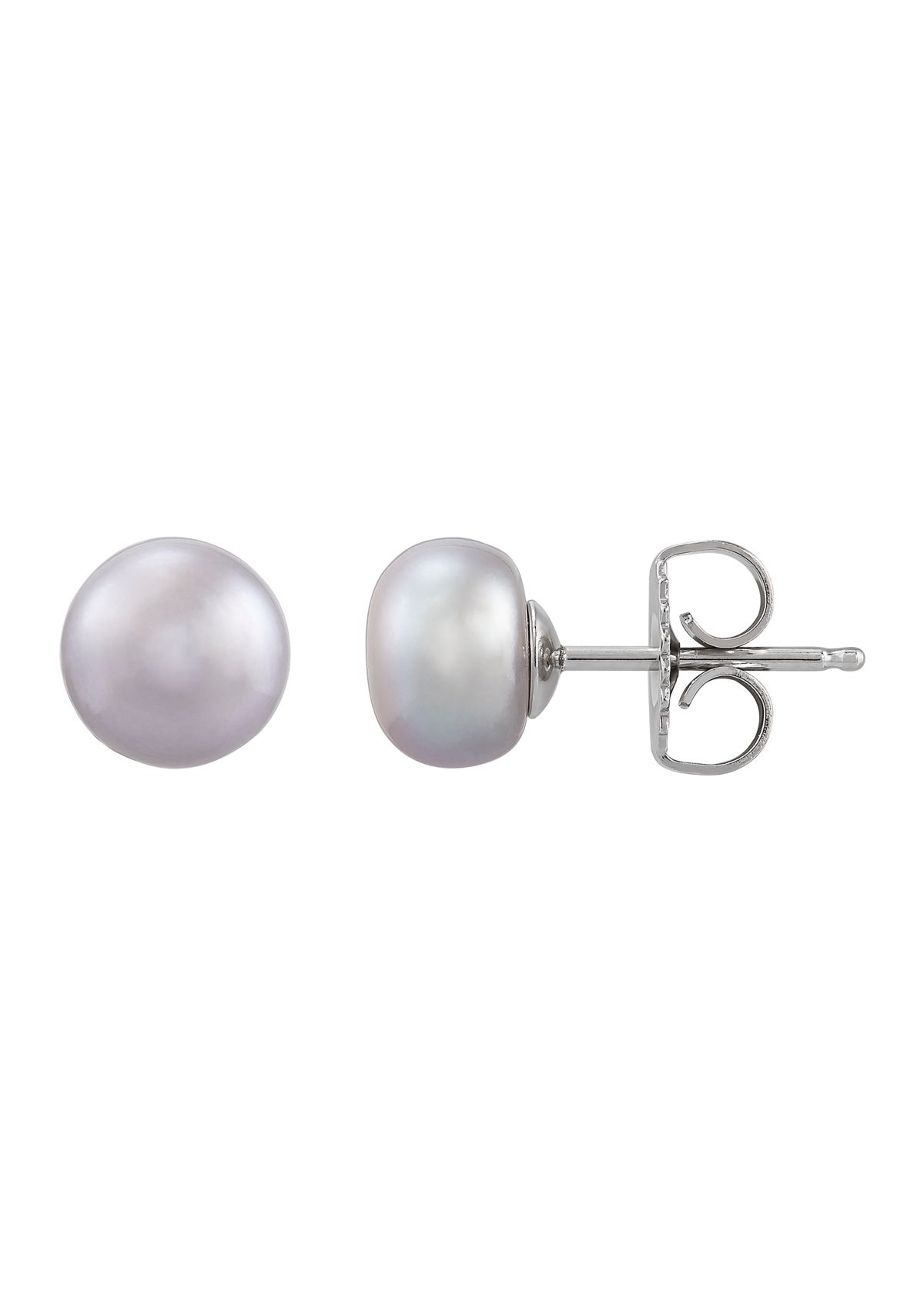 Button Pearl Stud Earrings Set in Sterling Silver
