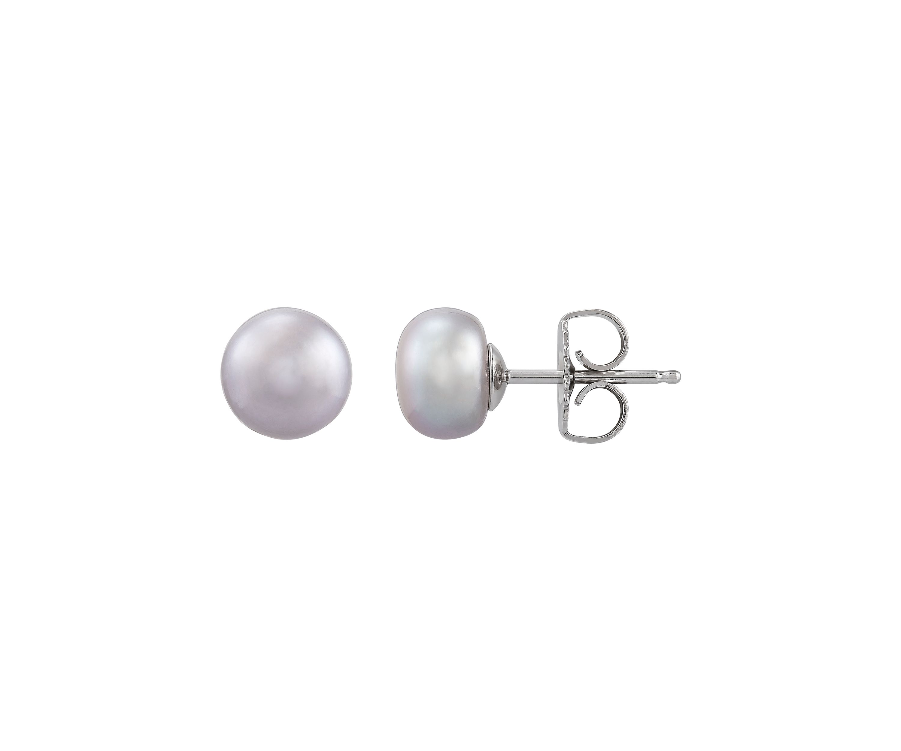 Button Pearl Stud Earrings Set in Sterling Silver