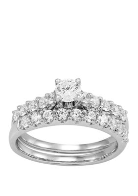 Belk & Co My Forever 1 Ct. T.w. Princess & Round Diamond Bridal Ring Set In 14K White Gold, 7 -  0032964128490
