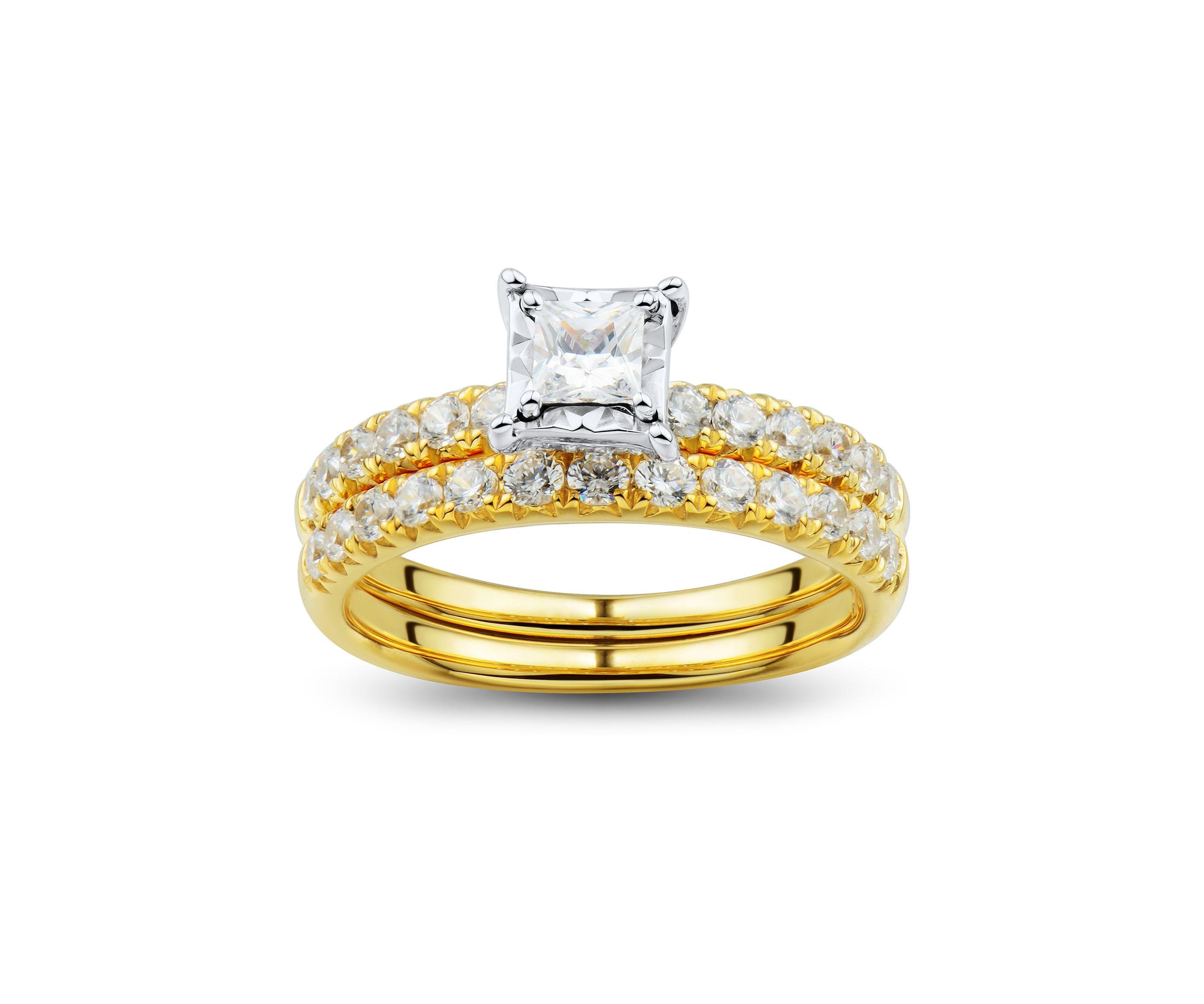  1 ct. t.w. Diamond Princess Bridal Ring Set in 10K Yellow and White Gold