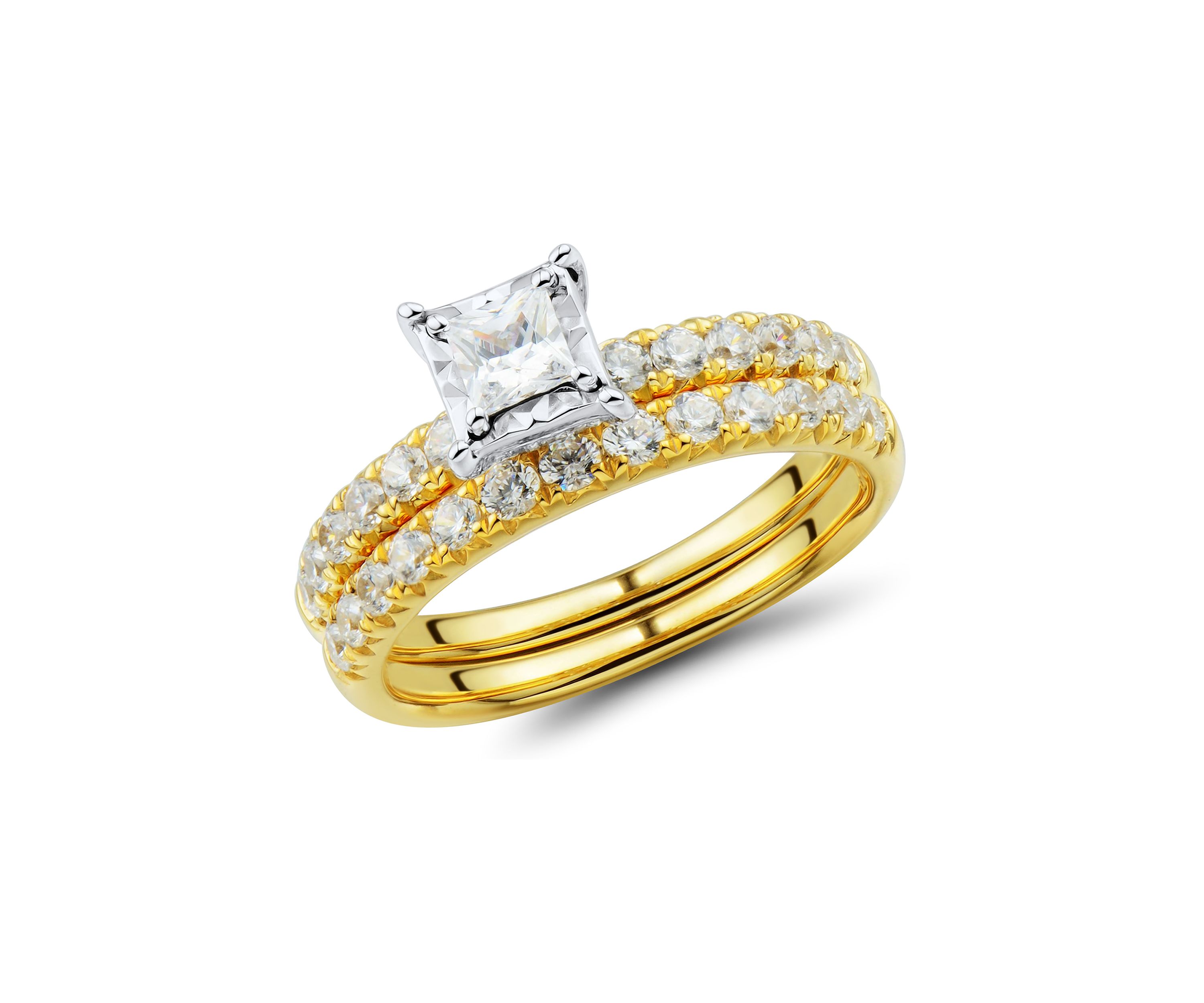  1 ct. t.w. Diamond Princess Bridal Ring Set in 10K Yellow and White Gold