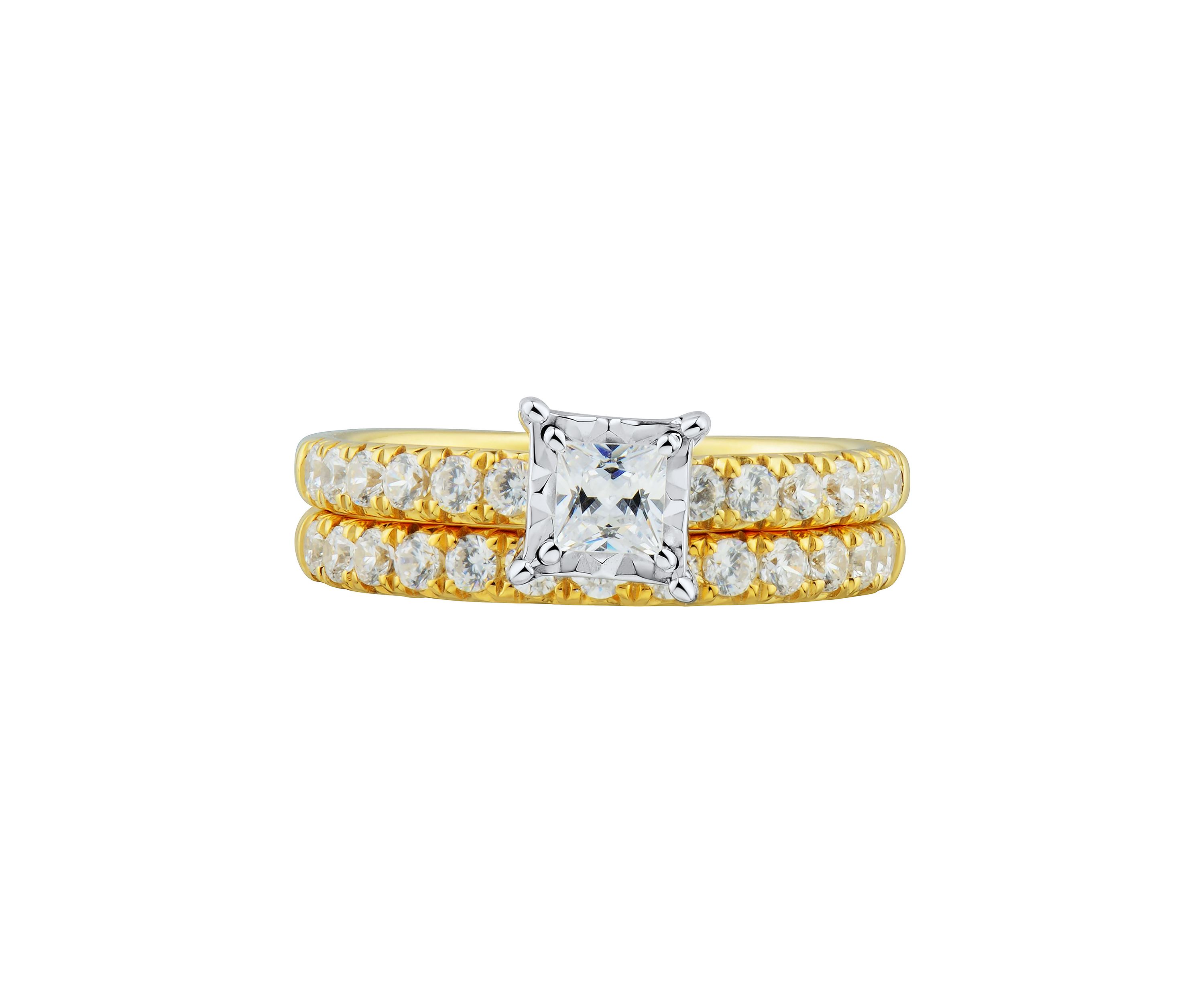  1 ct. t.w. Diamond Princess Bridal Ring Set in 10K Yellow and White Gold