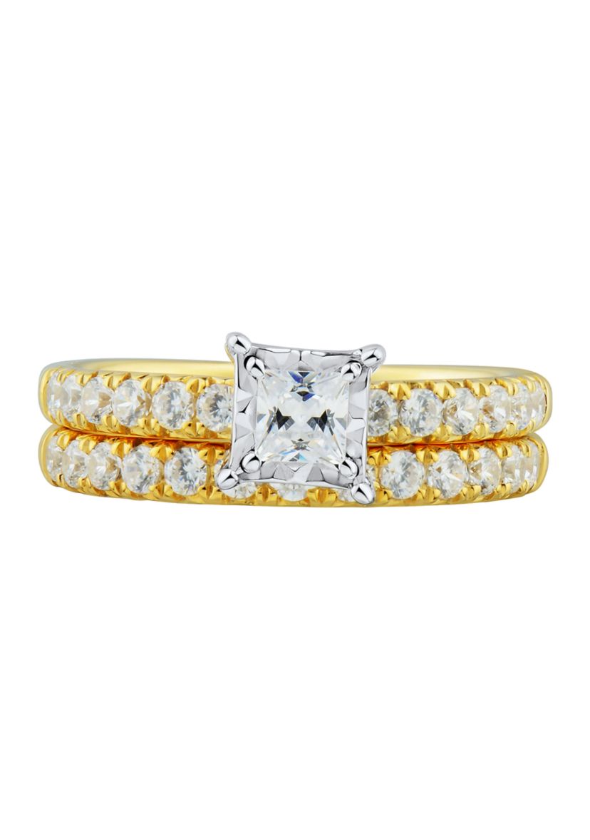  1 ct. t.w. Diamond Princess Bridal Ring Set in 10K Yellow and White Gold