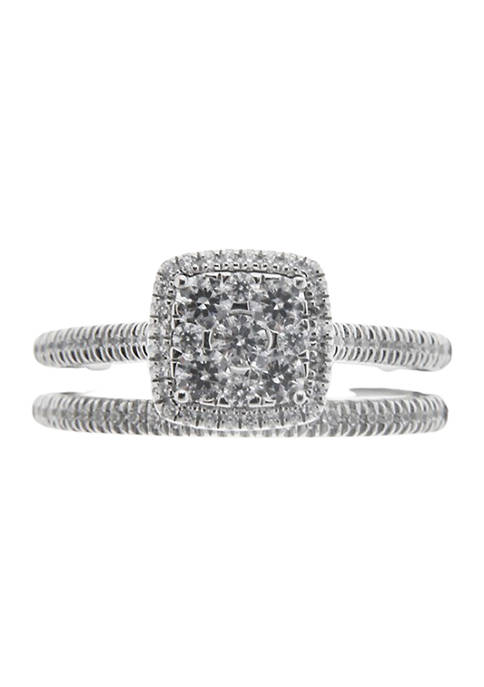 3/4 ct. t.w. Diamond and Pink Tourmaline Bridal Ring Set in 10K White Gold